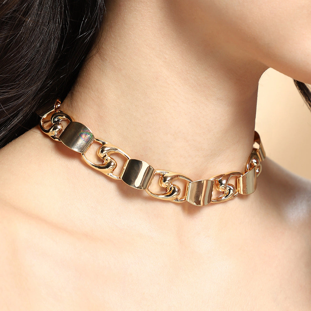 SOHI Women's The Swirlblock-Link Chain Necklace - California Gold