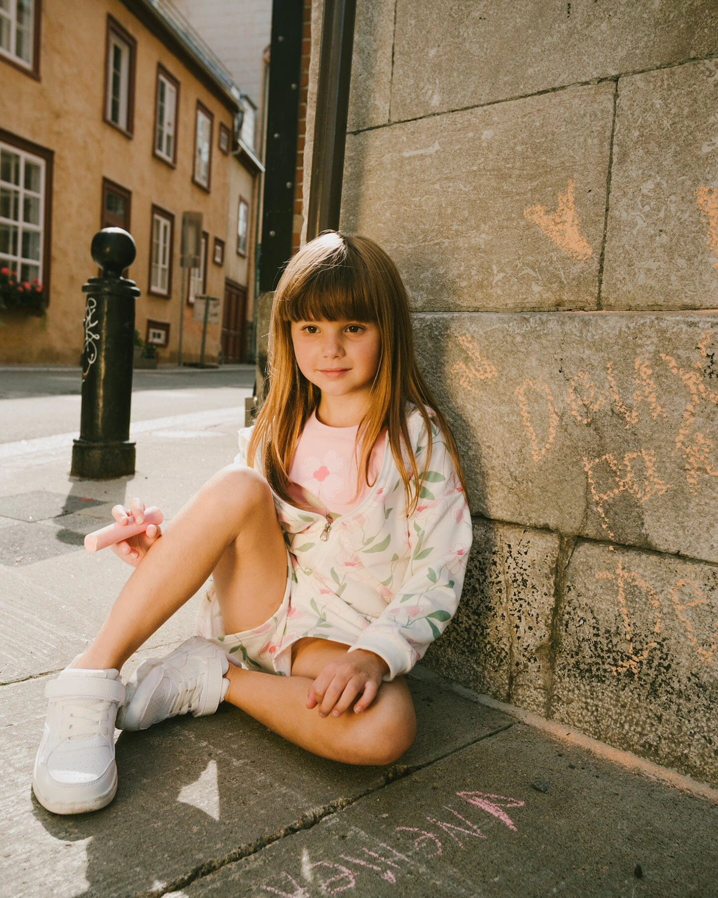 Deux par Girls Floral Print Drawstring Waist Curved Hem French Terry Shorts