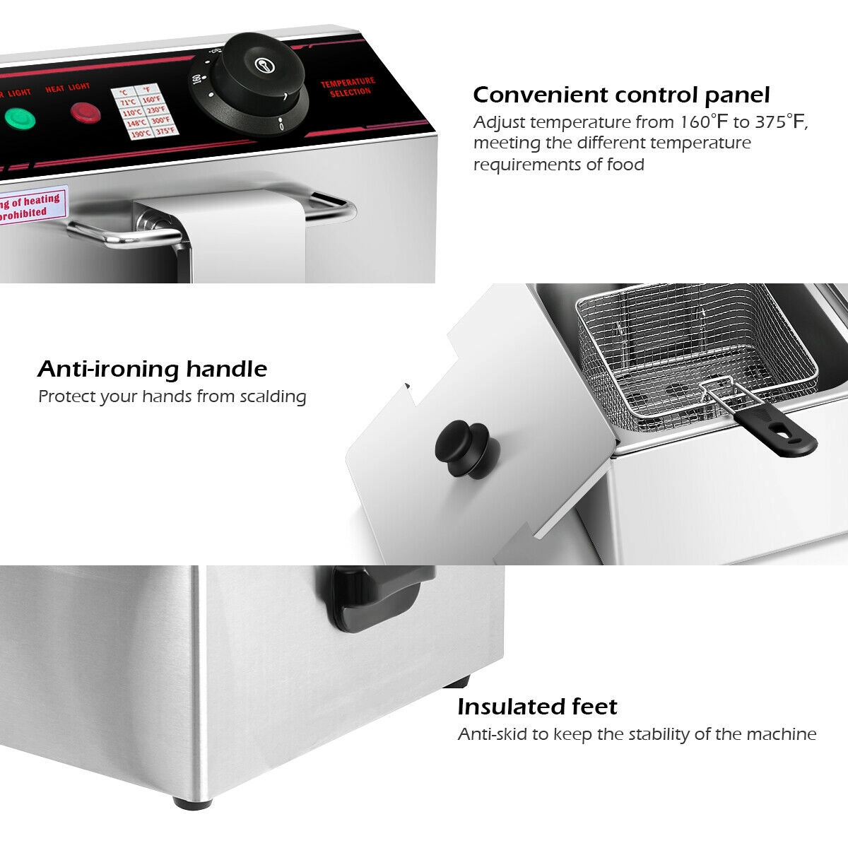 SUGIFT Silver Dual Tank Electric Countertop Deep Fryer with Overheat Reset Button 3400W 12.8-Qt 21.4-in W 17-in D