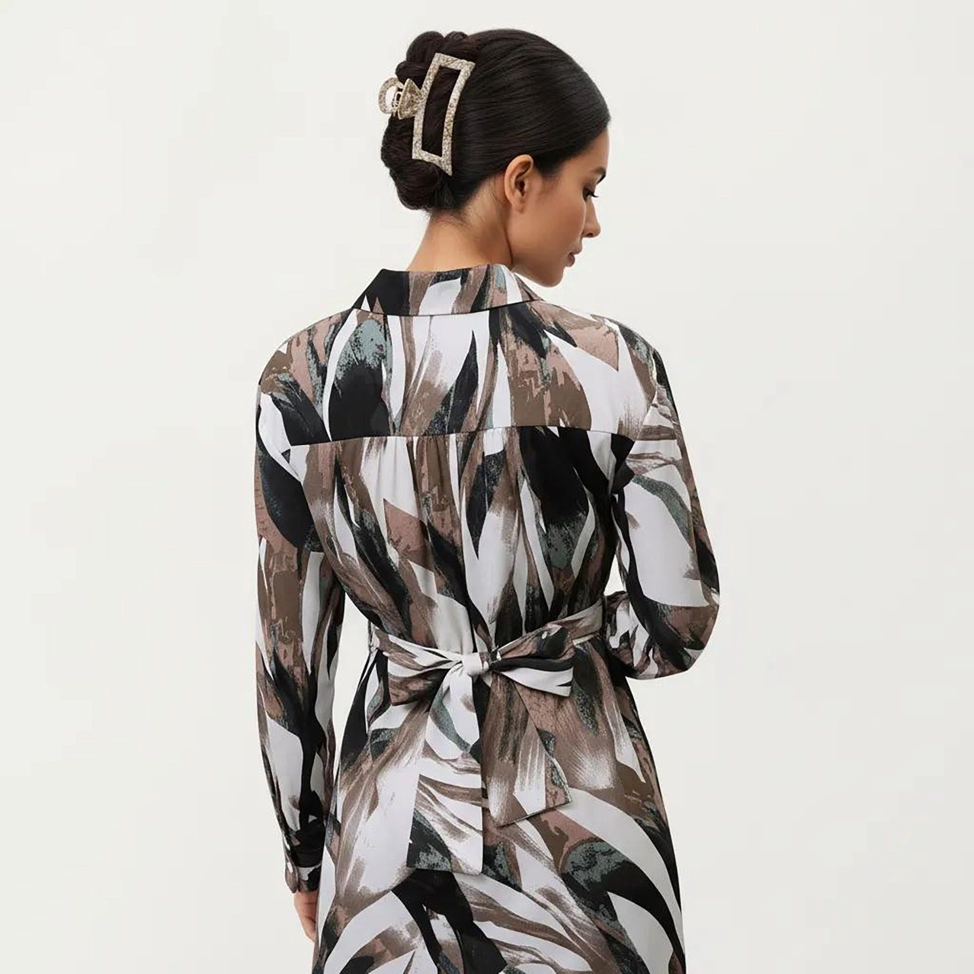 Anna-Kaci Women's Abstract Print Long Sleeve Belt Asymmetrical Hem Wrap Dress