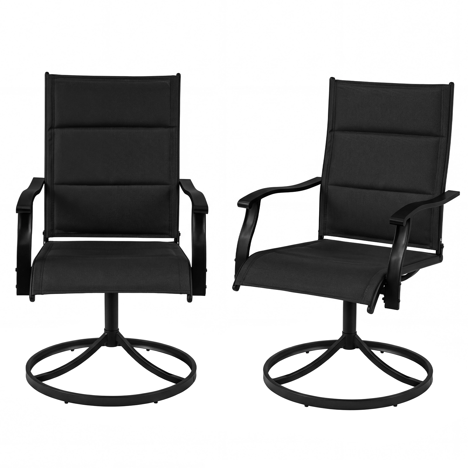SUGIFT Padded Patio Swivel Rocking Dining Chairs Set of 2 with Ergonomic High Back 330-lb Capacity Black