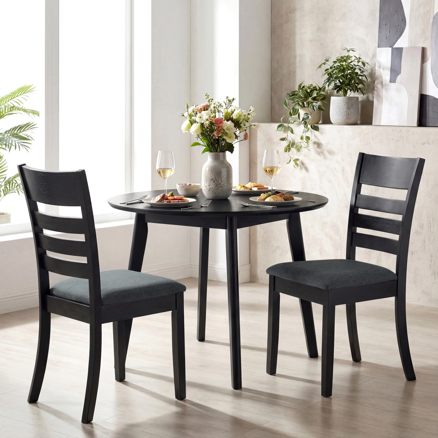 LJG Wooden Dining Chairs Set of Upholstered Kitchen Chairs with Rubber Wood Frame