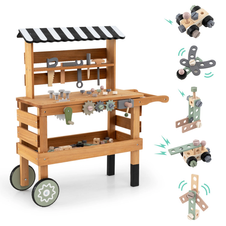 Hivvago 2-in-1 Kids Rolling Cart with Play Tools Set for Construction Play
