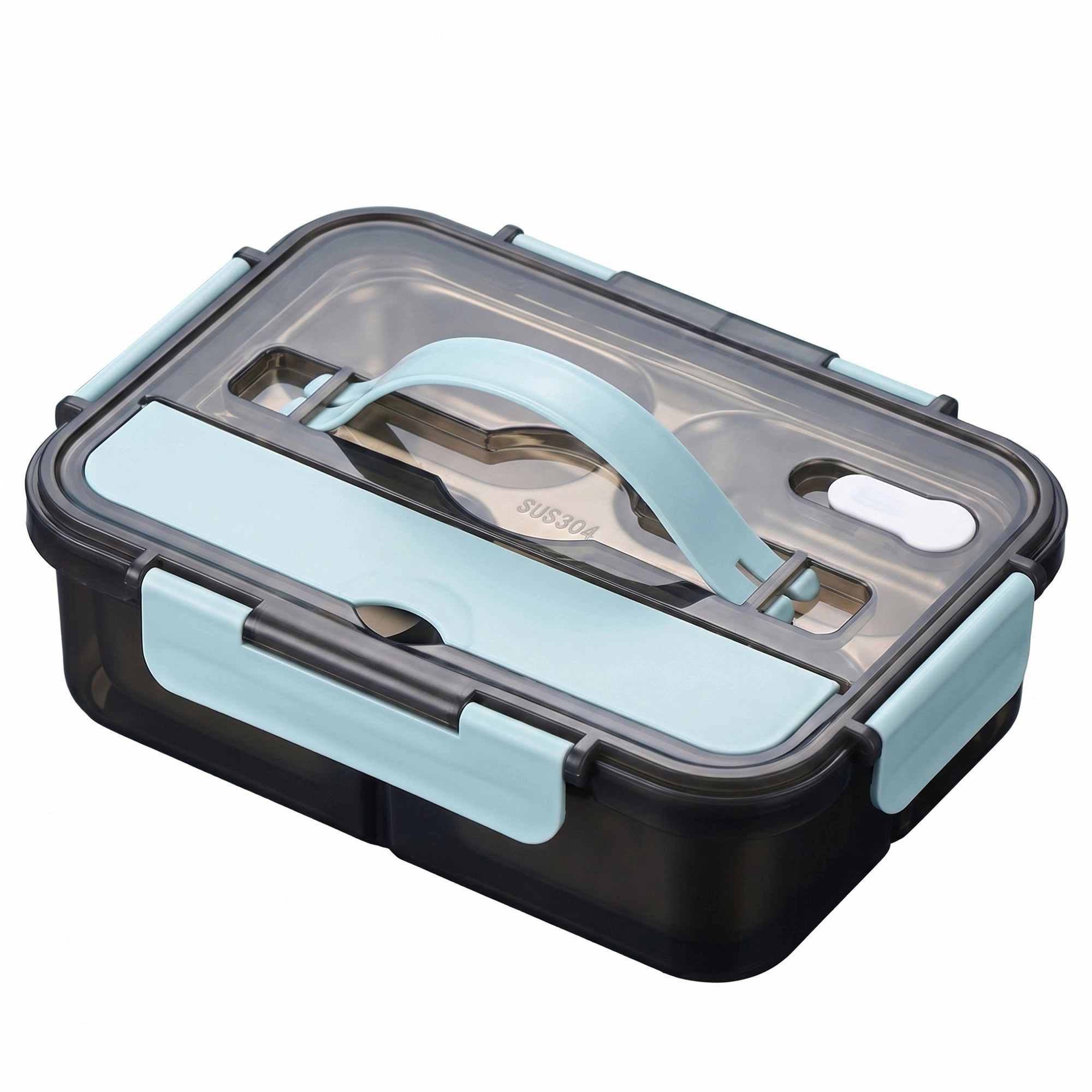 Alilang Unisex Bento Lunch Box Leakproof Food Container with Compartments Utensil Storage and Secure Lock Lid 9.4x6.9x2.