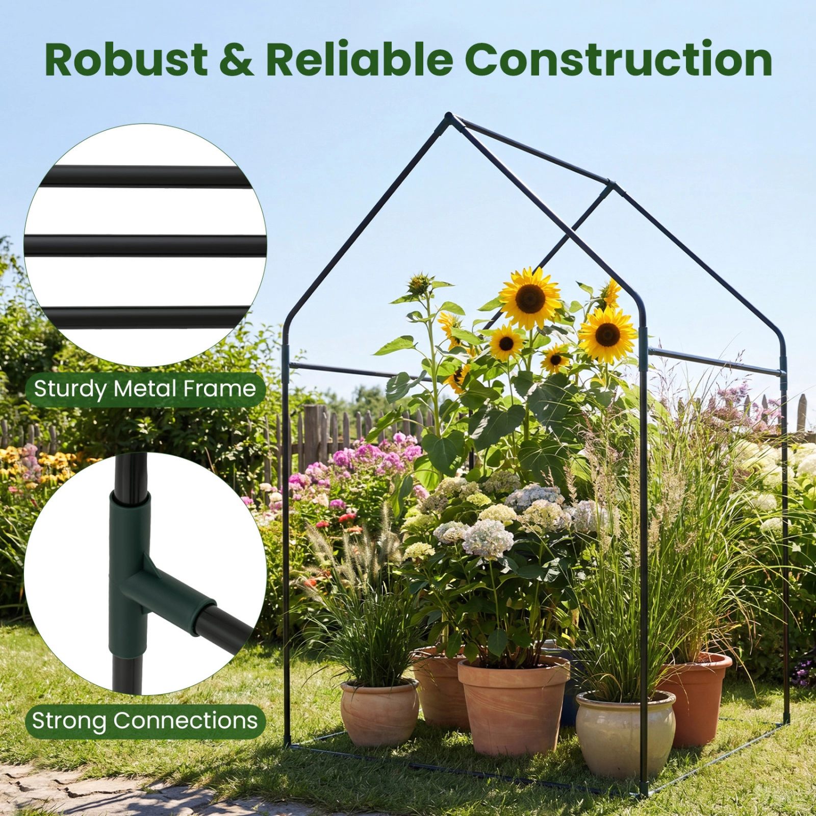 SUGIFT Clear 36-in x 36-in Mini Greenhouse with Metal Frame Waterproof Bottom Mat and Ground Stakes