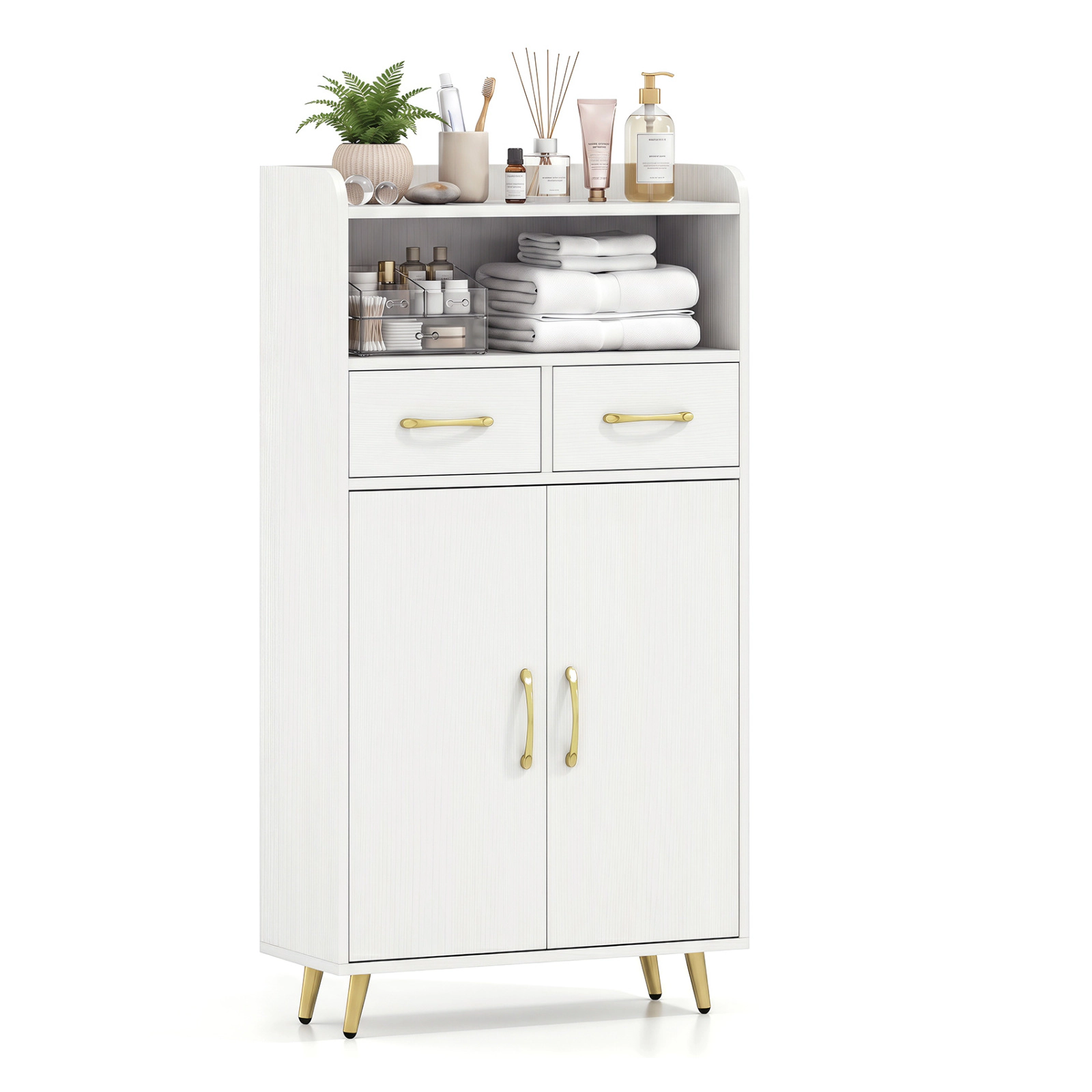 Glintex 42.5-Inch Bathroom Cabinet with Twin Drawers Metal Legs and Anti-Drop Design