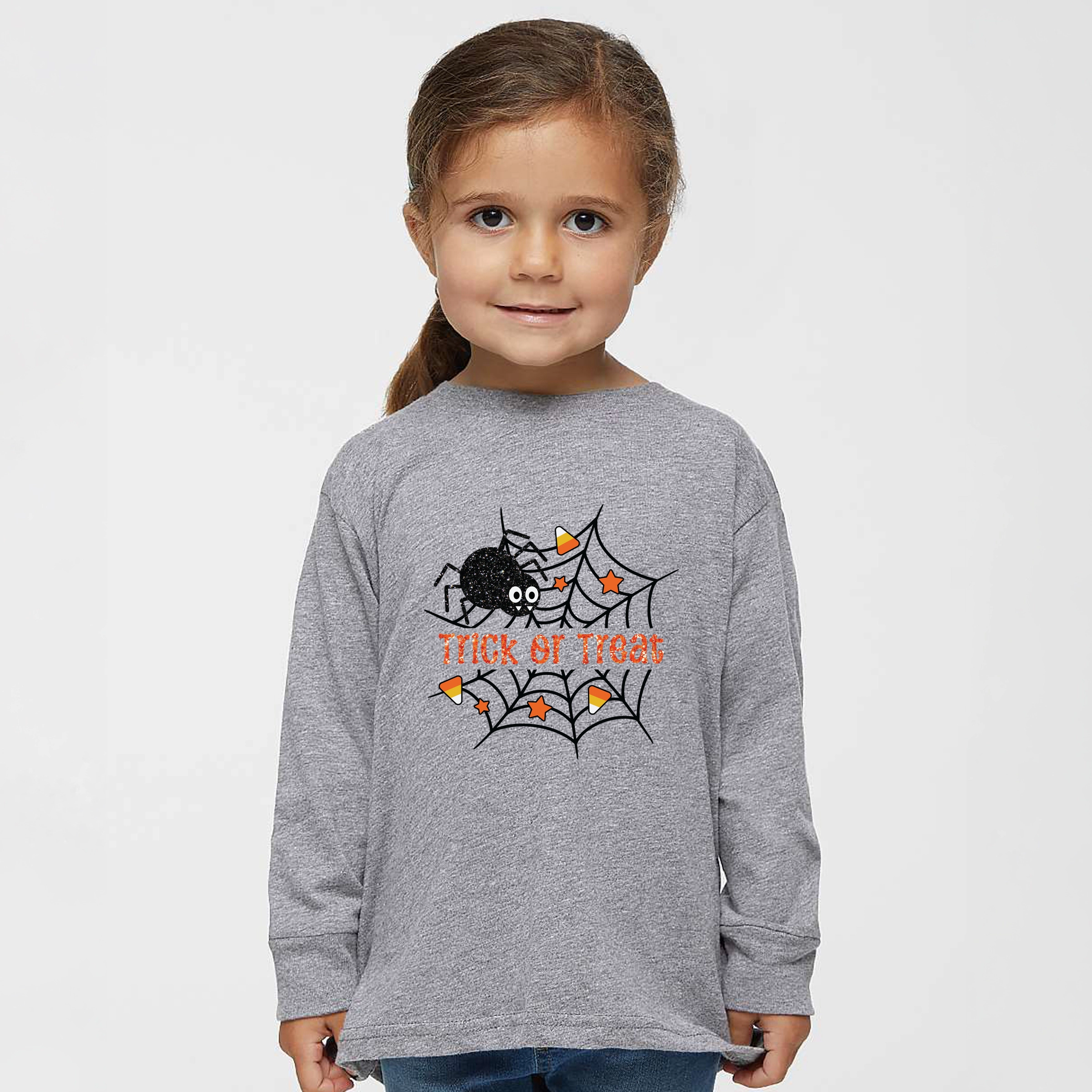 The Juniper Shop - Toddler Long Sleeve Graphic Tee Trick or Treat Spiderweb Glitter