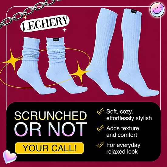 LECHERY 3-Pack Unisex Scrunch Socks Mid Calf Cotton Knit Retro Leg Warmer Style for Gym or Boot, One Size