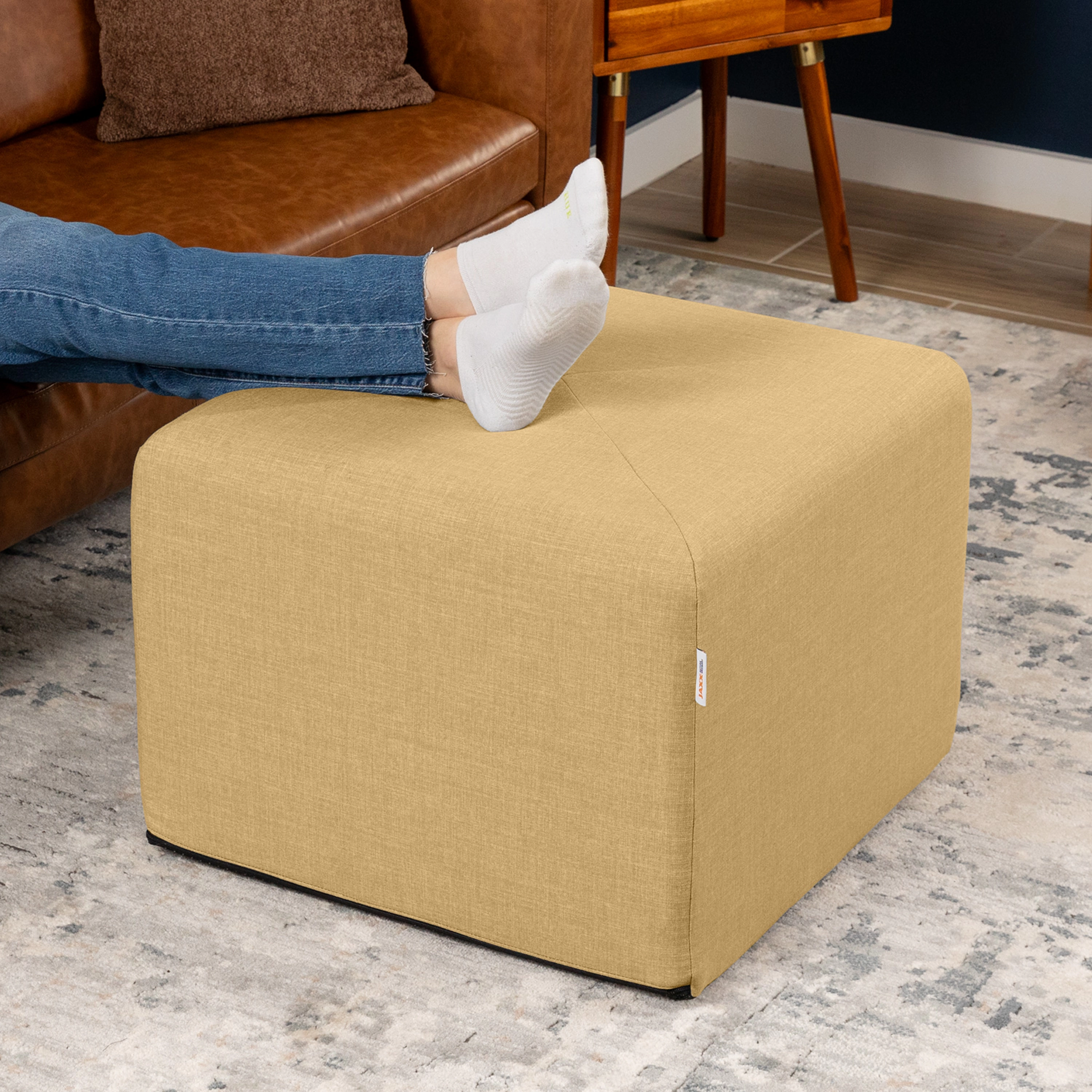 Jaxx Monroe Square Foam Ottoman with Stain Resistant Performance Fabric, Large (24 x 24 18)