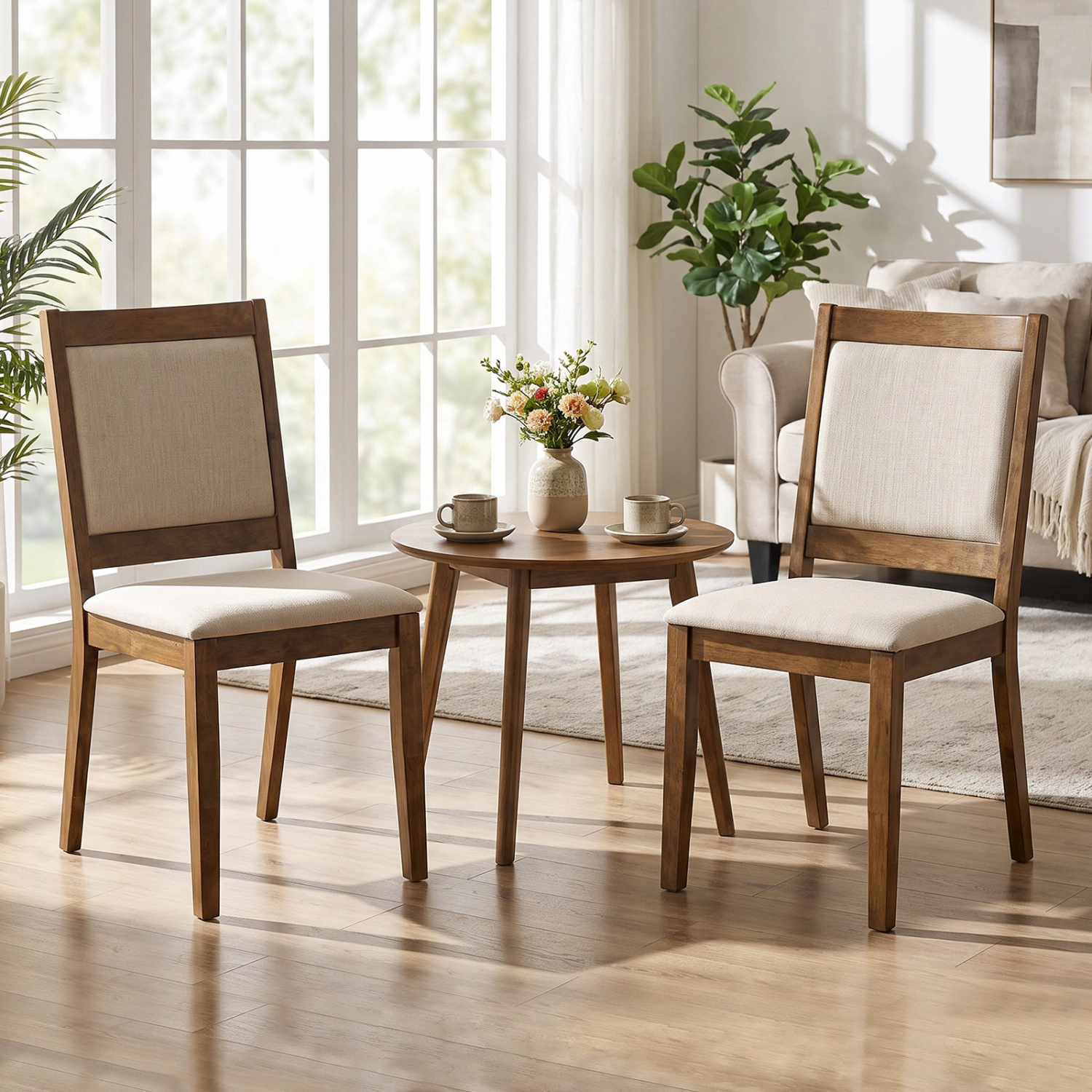 LJG Modern Dining Upholstered Kitchen Chair Set of 2 with Padded Backrest