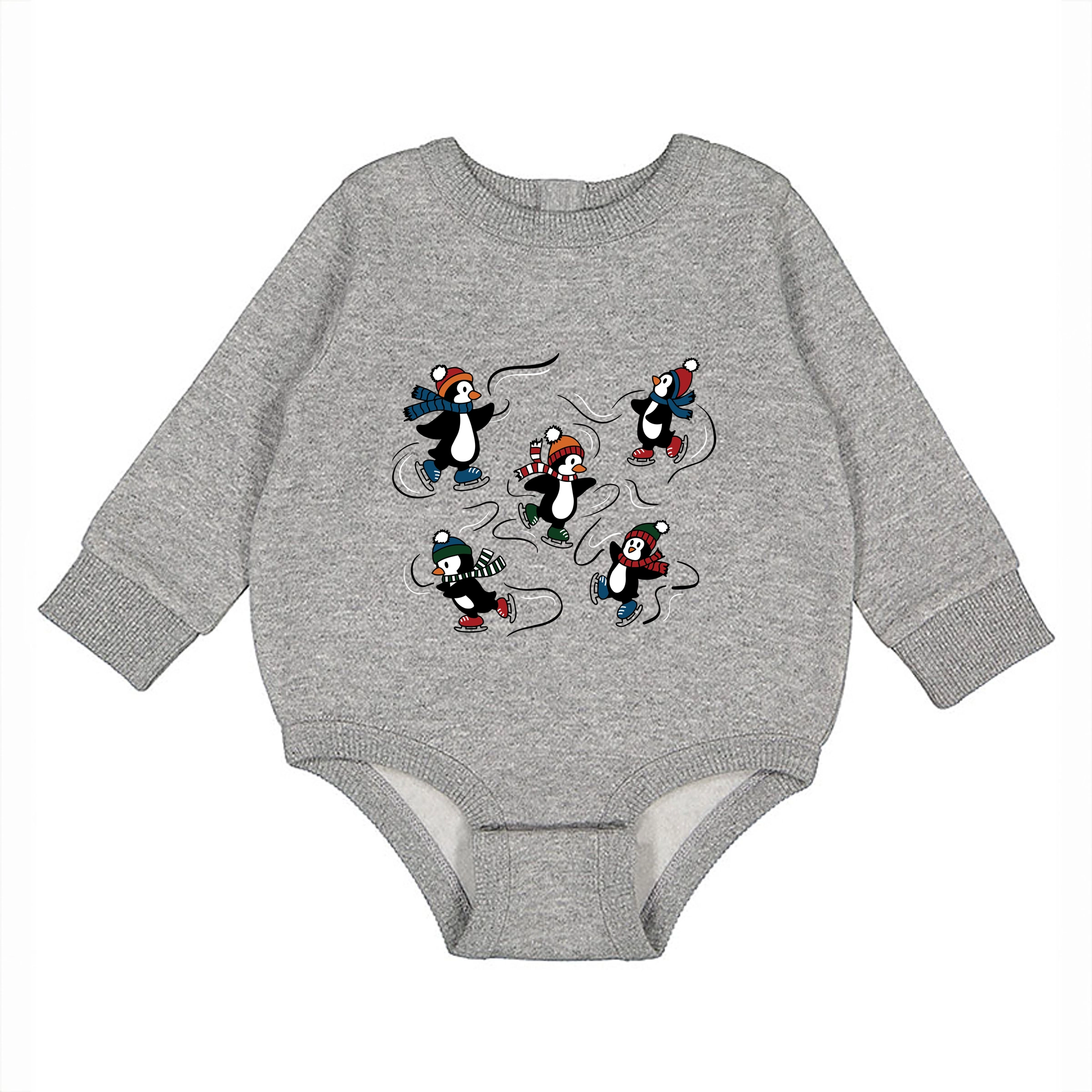 The Juniper Shop - Infant Fleece BodySuit Ice Skating Penguins
