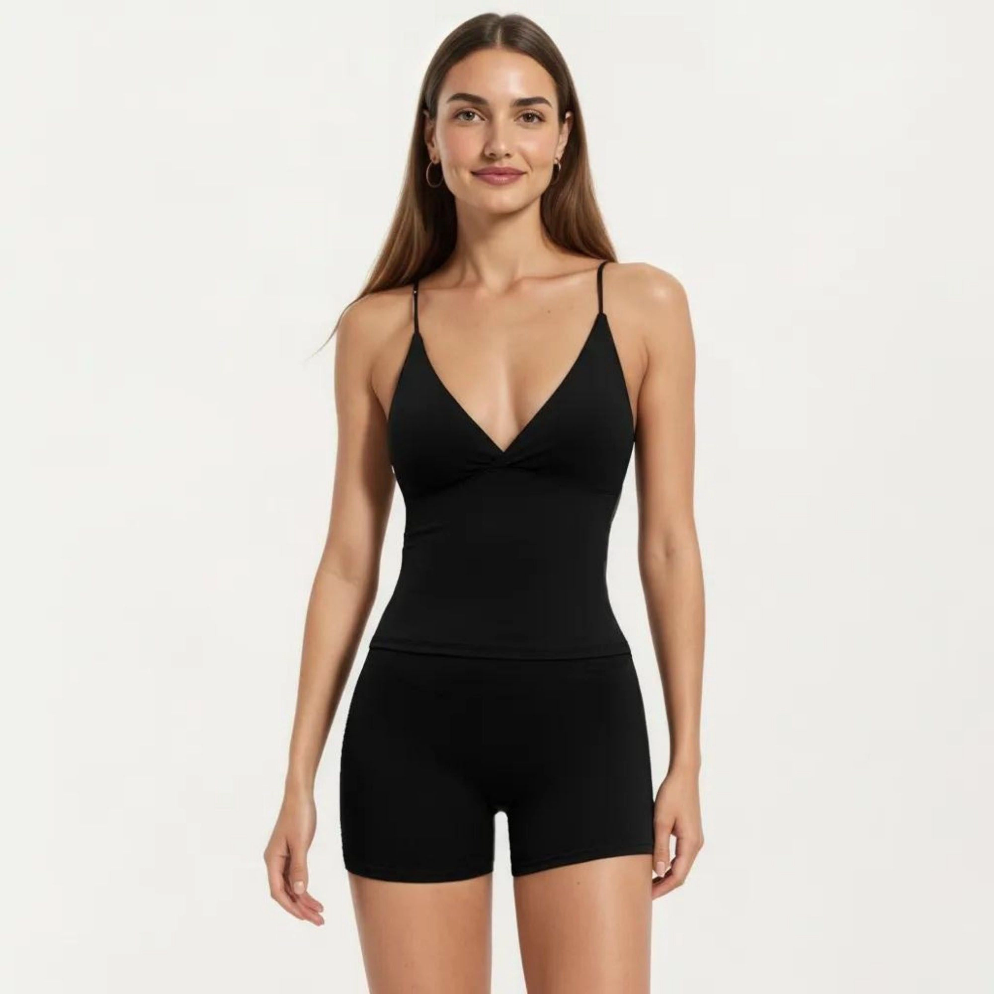 Anna-Kaci Women's V Neck Seamless Active Tank Top with Adjustable Spaghetti Straps and Light Support Built-In Bra