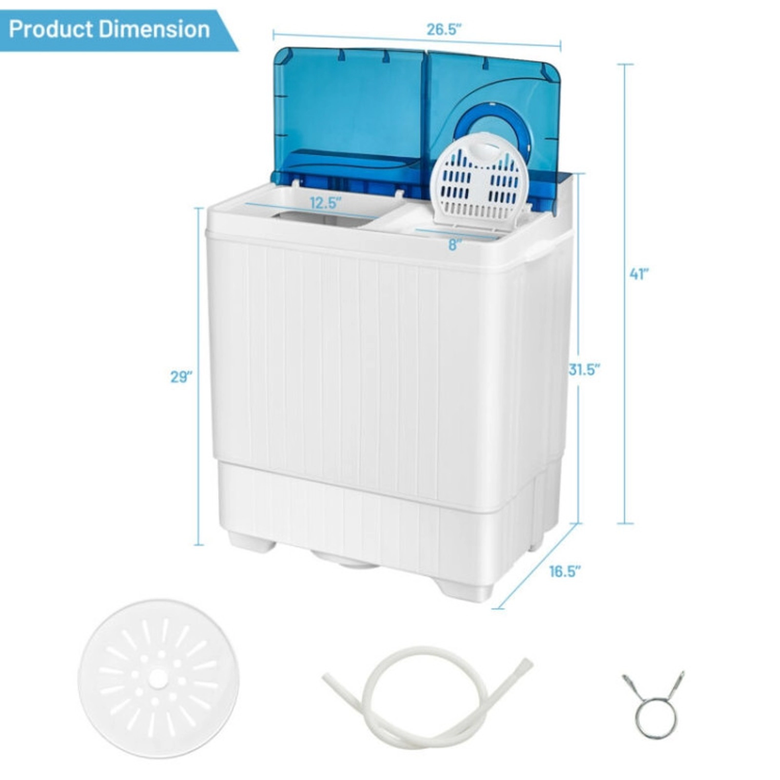 SUGIFT 26.5-in Compact Semi-automatic Portable Washing Machine with Built-in Drain Pump 26-lb Capacity Gray/Blue