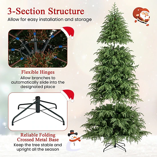 SUGIFT 7.5-ft Pre-Lit Hinged Artificial Christmas Tree with 1449 Soft Branch Tips and 500 Warm White LEDs Green