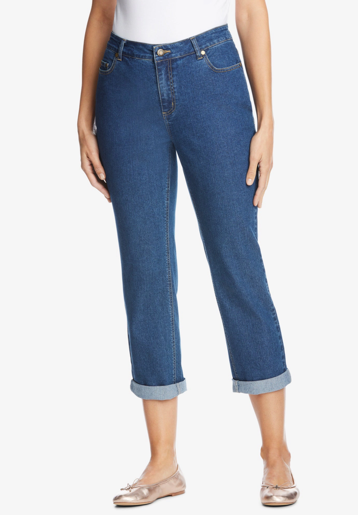 Woman Within Plus Stretch Denim Five-Pocket Girlfriend Jeans