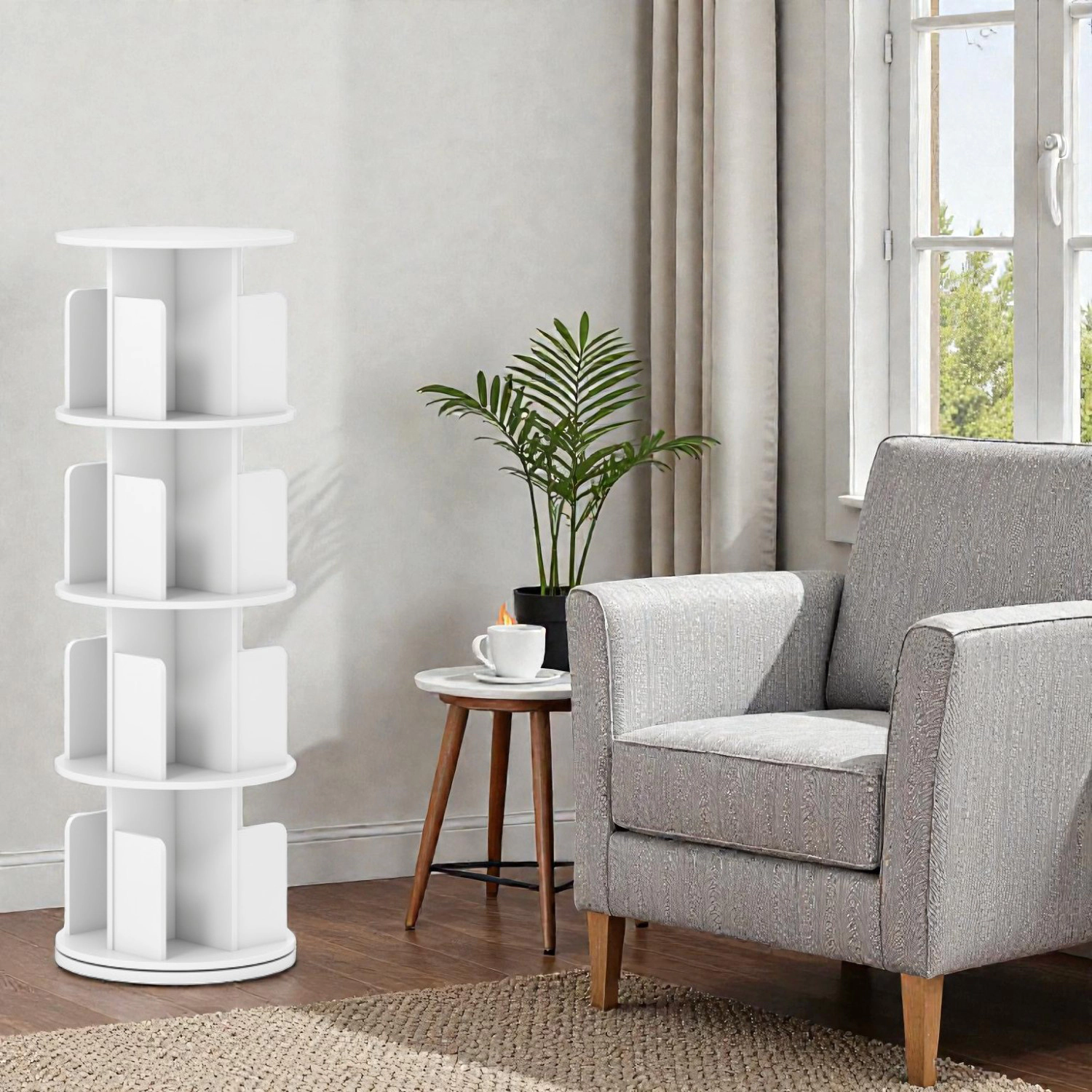 Hivvago Rotating 4-Tier Bookcase with Adjustable Dividers