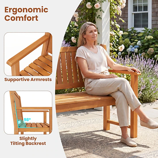 Hivvago 3-Seater Outdoor Wooden Bench Large Garden Bench With Backrest