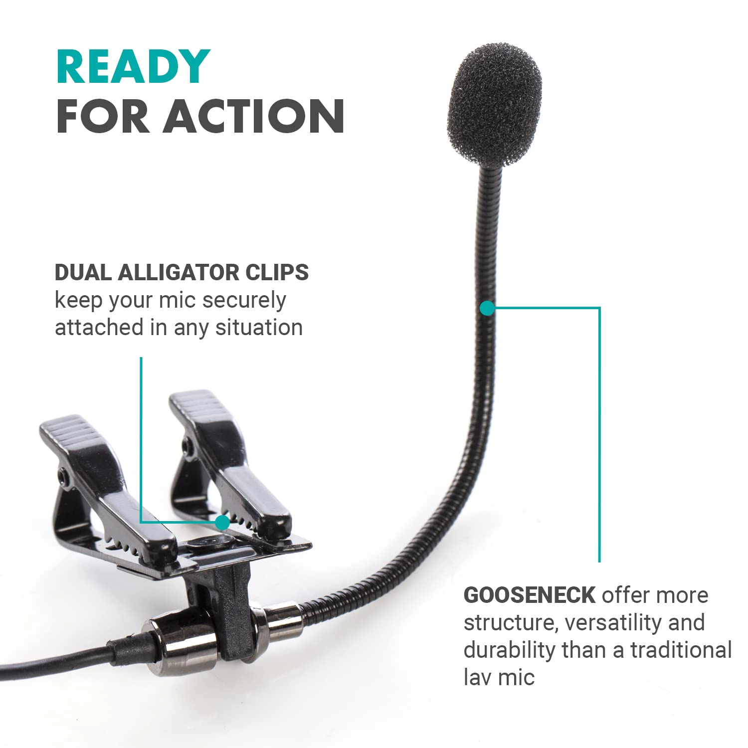 Movo ACM400 Flexible Gooseneck Omnidirectional Microphone for Motovlogging Moto Vlog Action Cam Helmet Mic - Clip on
