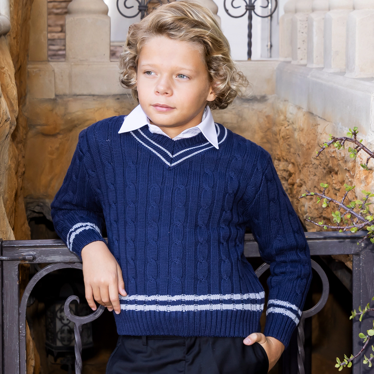 Gioberti Boy's 100% Cotton V-Neck Cable Knit Sweater