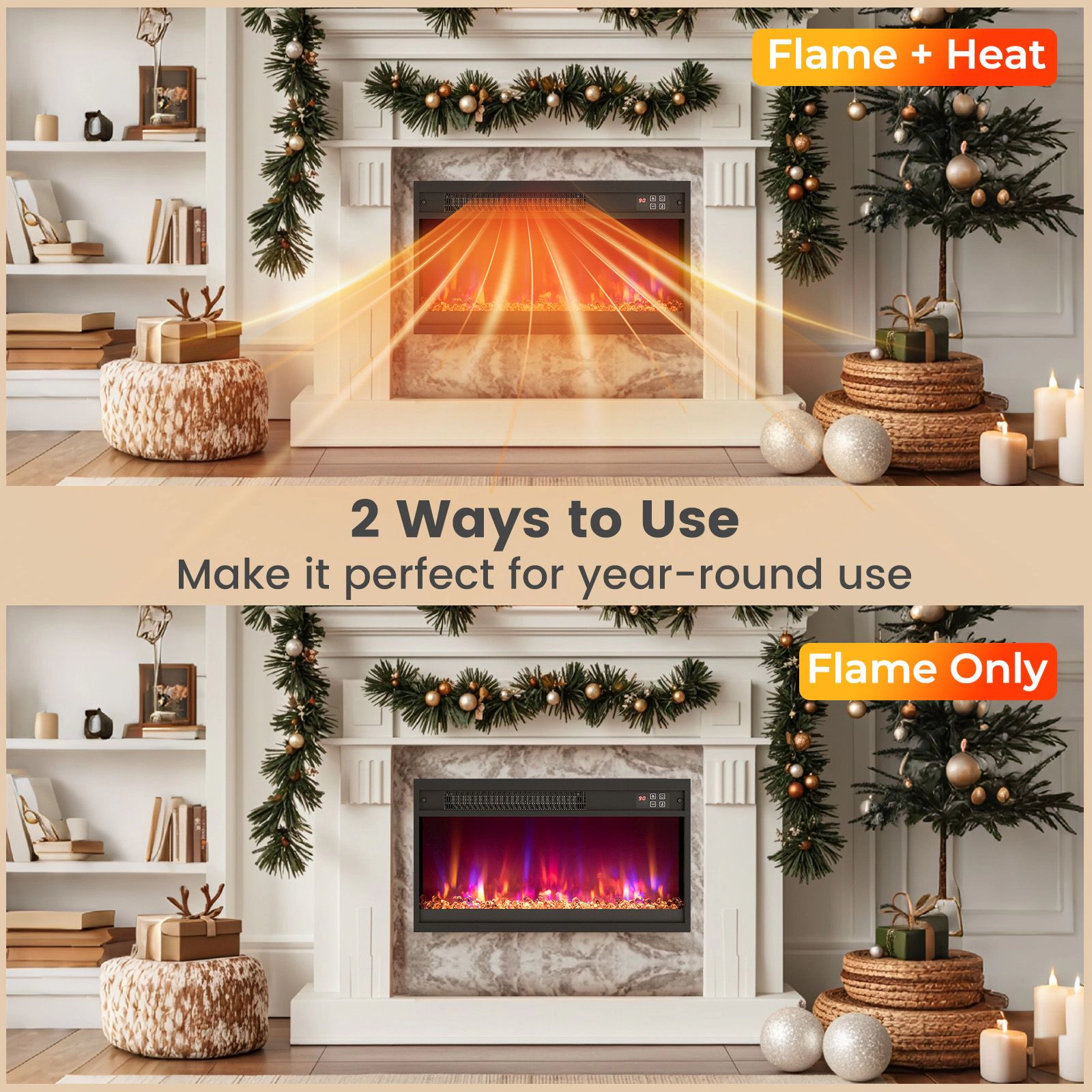 SlickBlue Modern Recessed Electric Fireplace Heater with Adjustable Flame Effects