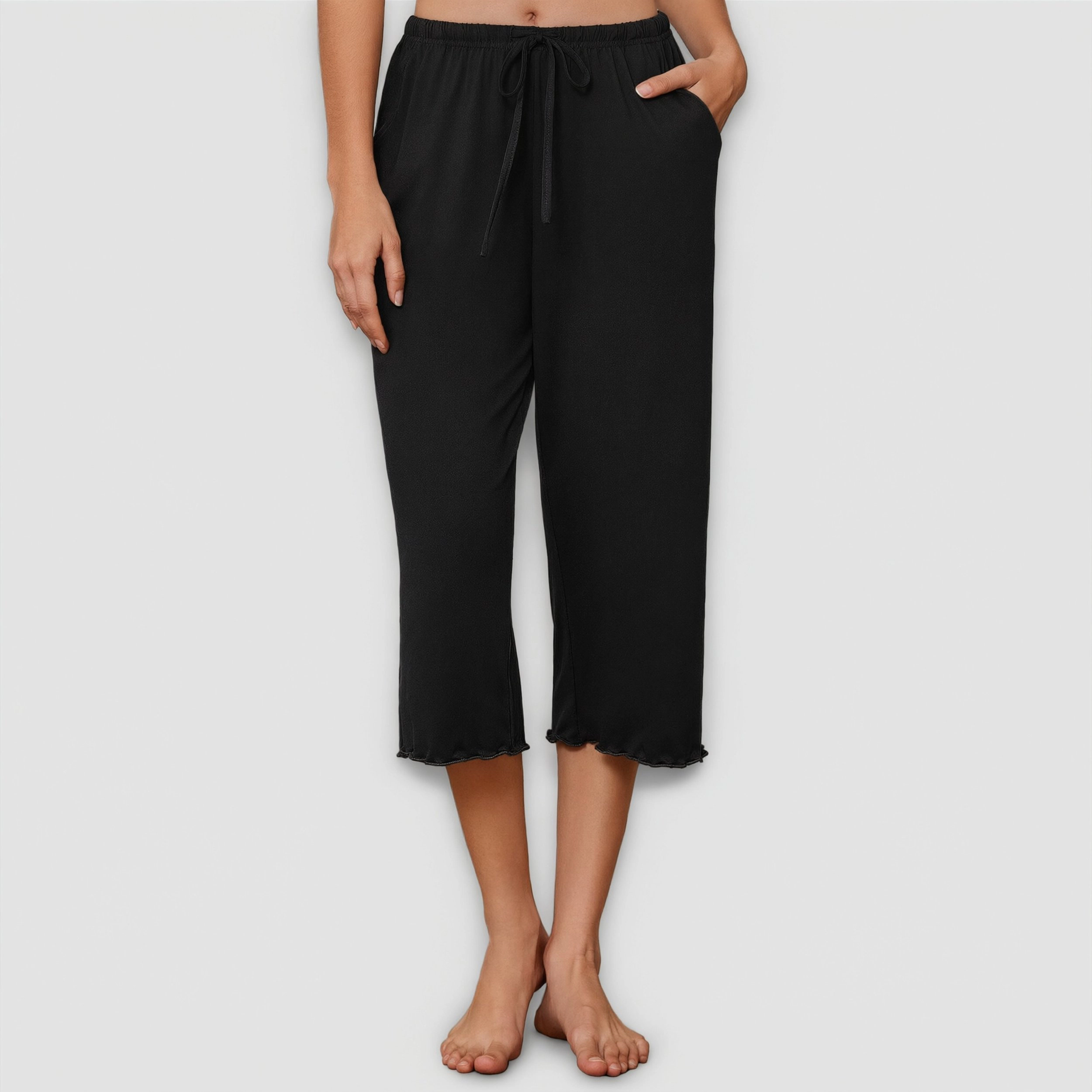Ekouaer Womens Capri Pajama Pants Wide Leg Lounge Sleep Soft Comfy Drawstring Pj Bottoms