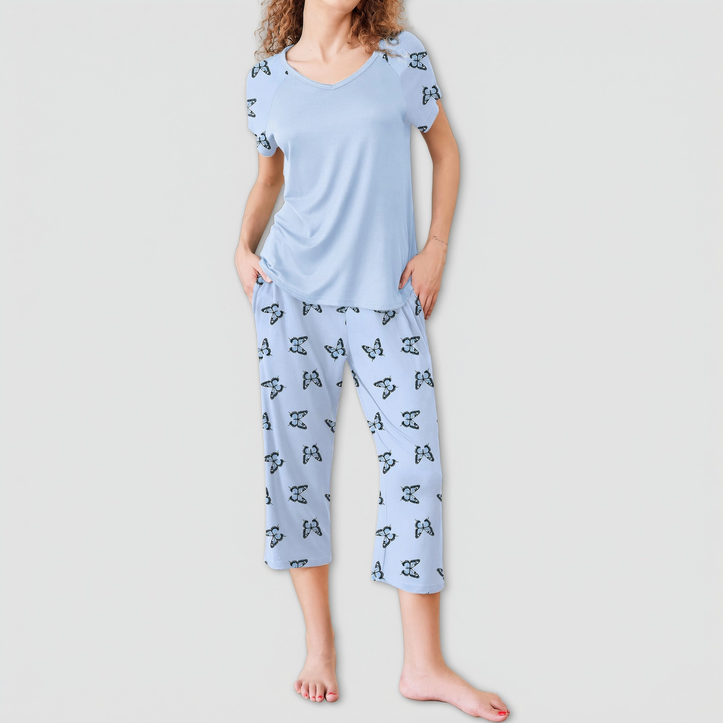 Ekouaer Pajamas for Women Set Pj Sets Pullover Tops & Capri Pants Two Piece Sleepwear Loungewear