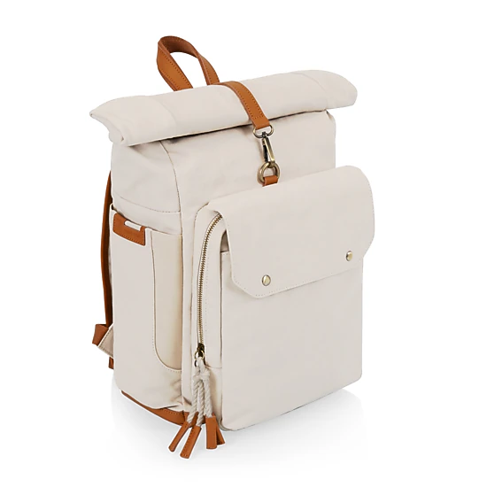 PICNIC TIME Carmel Roll Top Picnic Backpack Cooler with Utensil Set & Glass Water Bottles