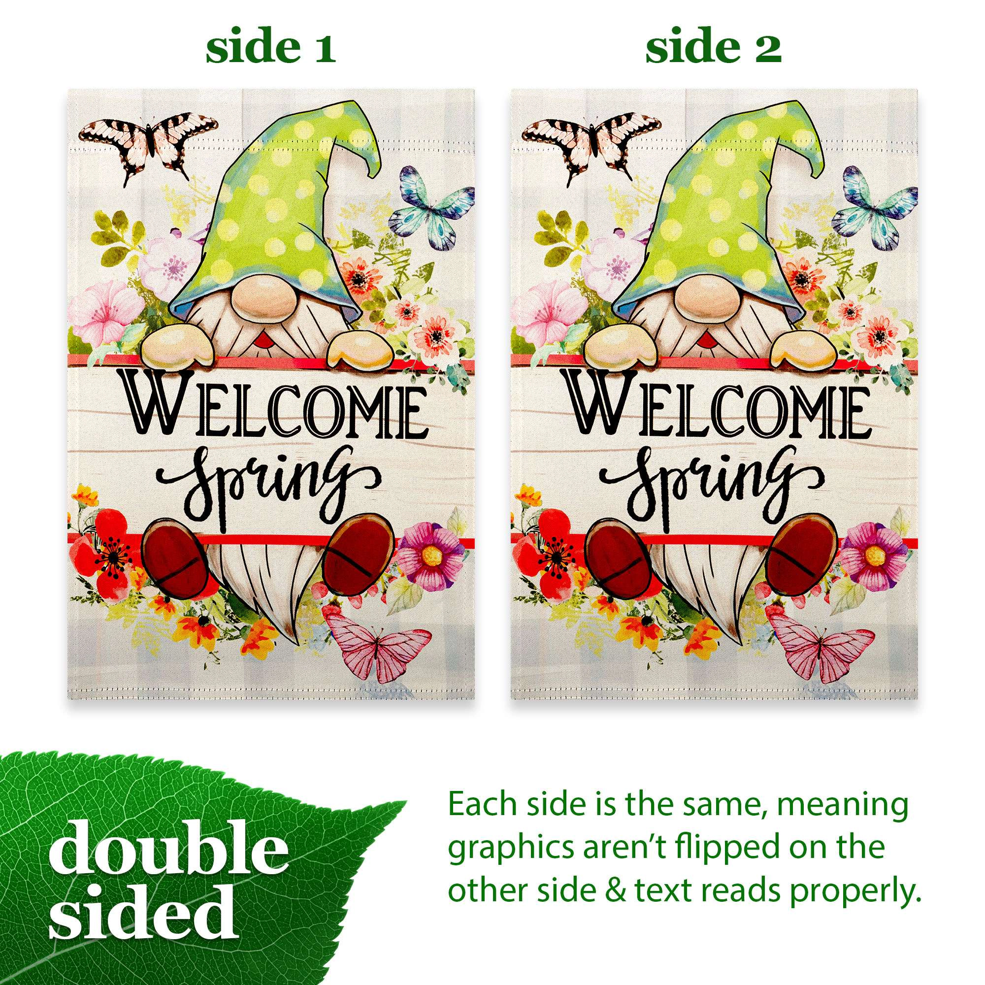 G128 12x18 in Double-Sided Welcome Spring Gnome Flowers Garden Flag