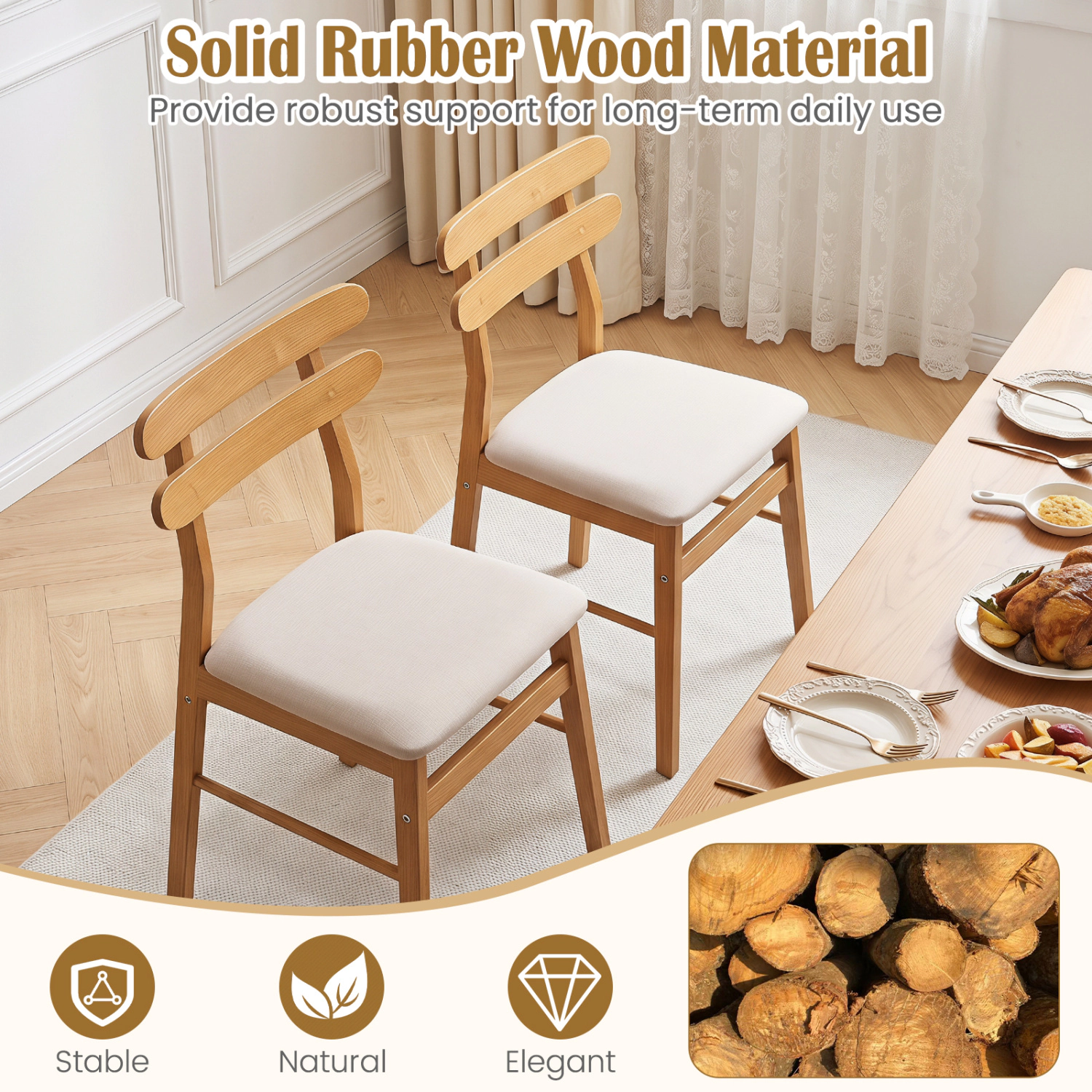 LJG Set of Upholstered Dining Chairs with Padded Seat and Solid Wood Legs