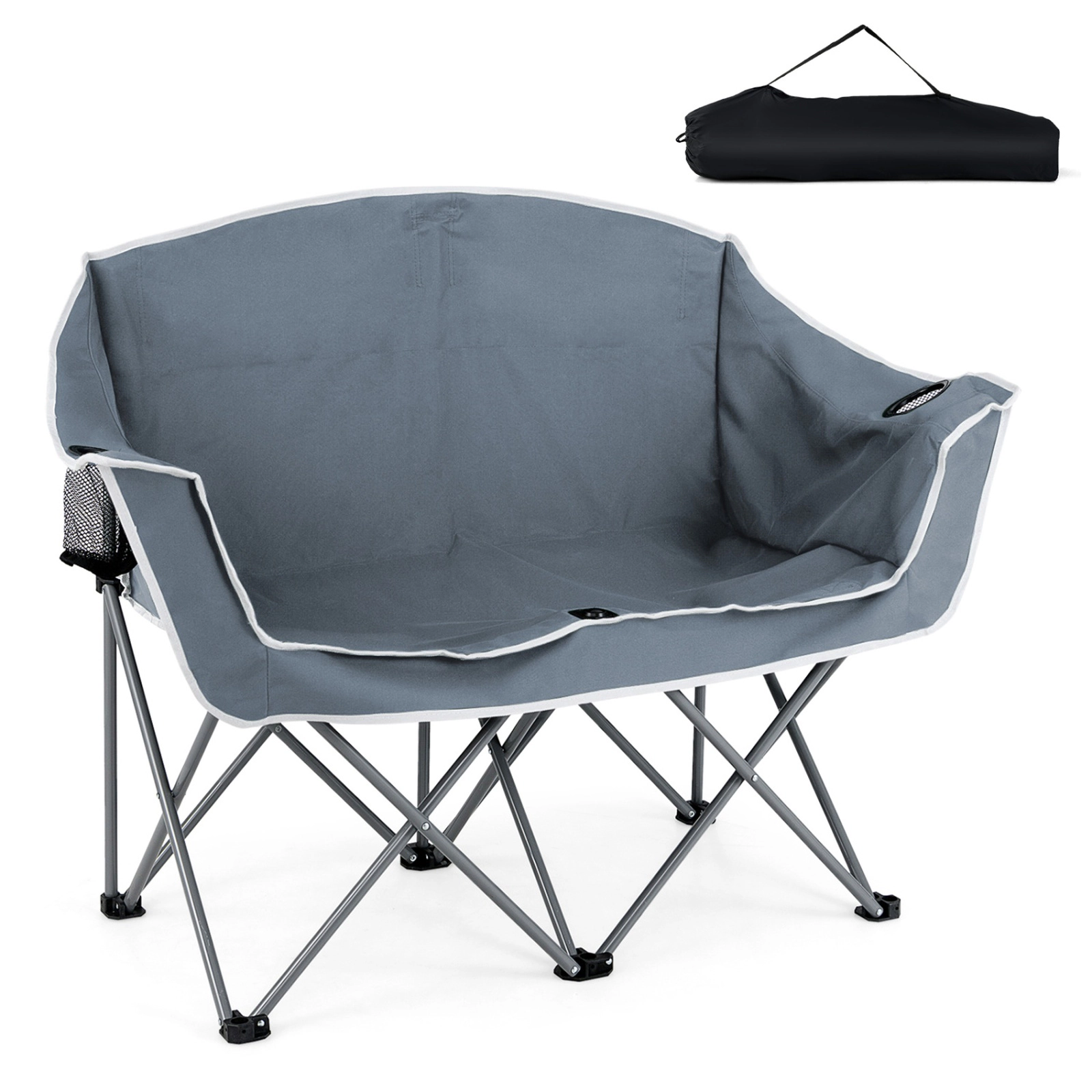 SUGIFT Gray Steel Double Camping Loveseat, 660-lb Capacity, 2 Cup Holders