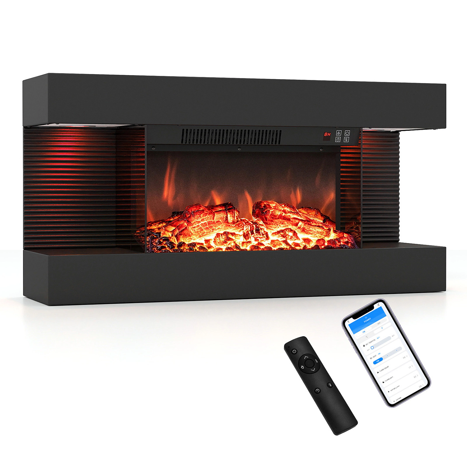 SUGIFT 32-in 3-Sided Floating Mantel 12 Side LED Colors Wall Mount Electric Fireplace 32.3-in x 8.1-in x 16.5-in Black