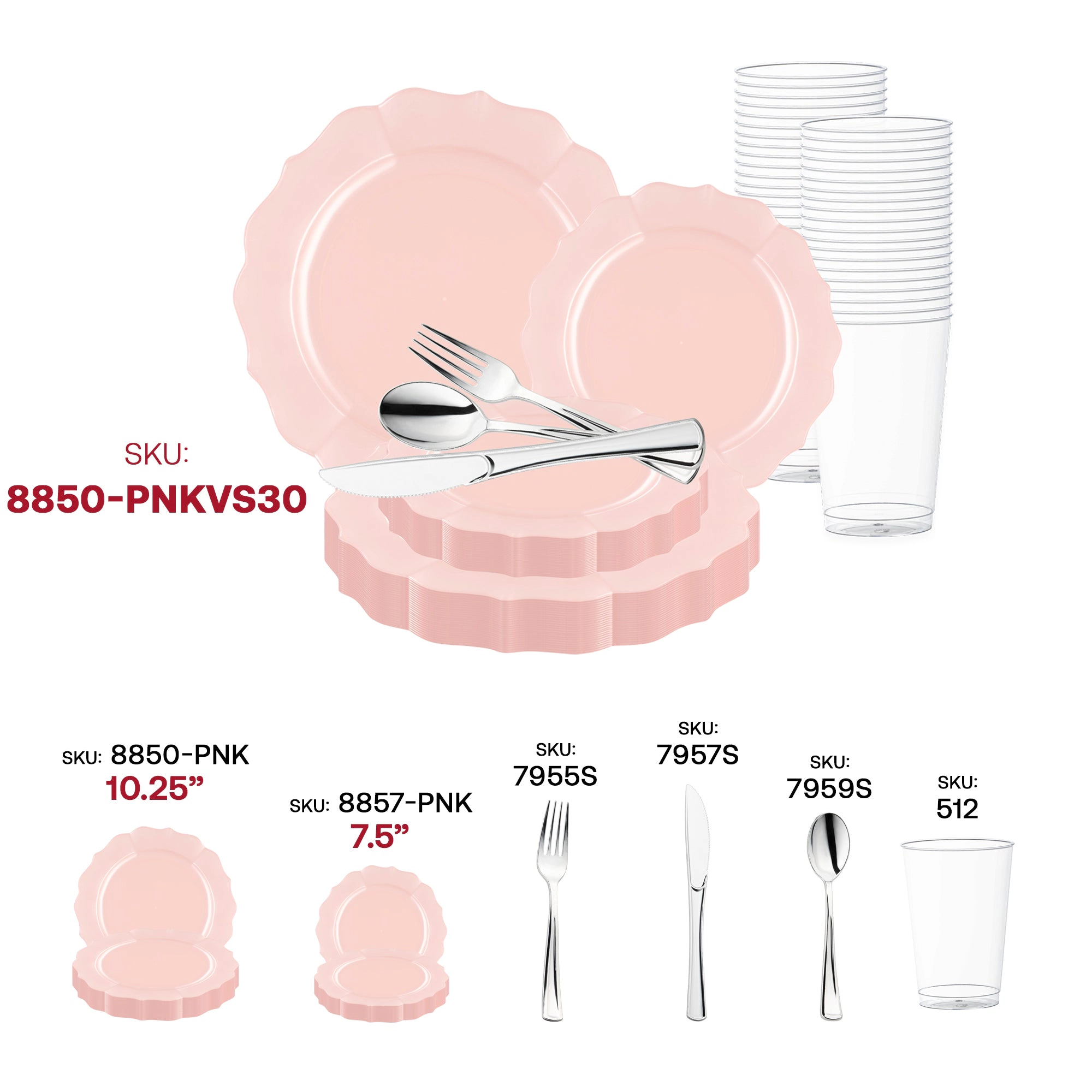 Smarty Had A Party Pearl Pink Round Lotus Plastic Wedding Value Set