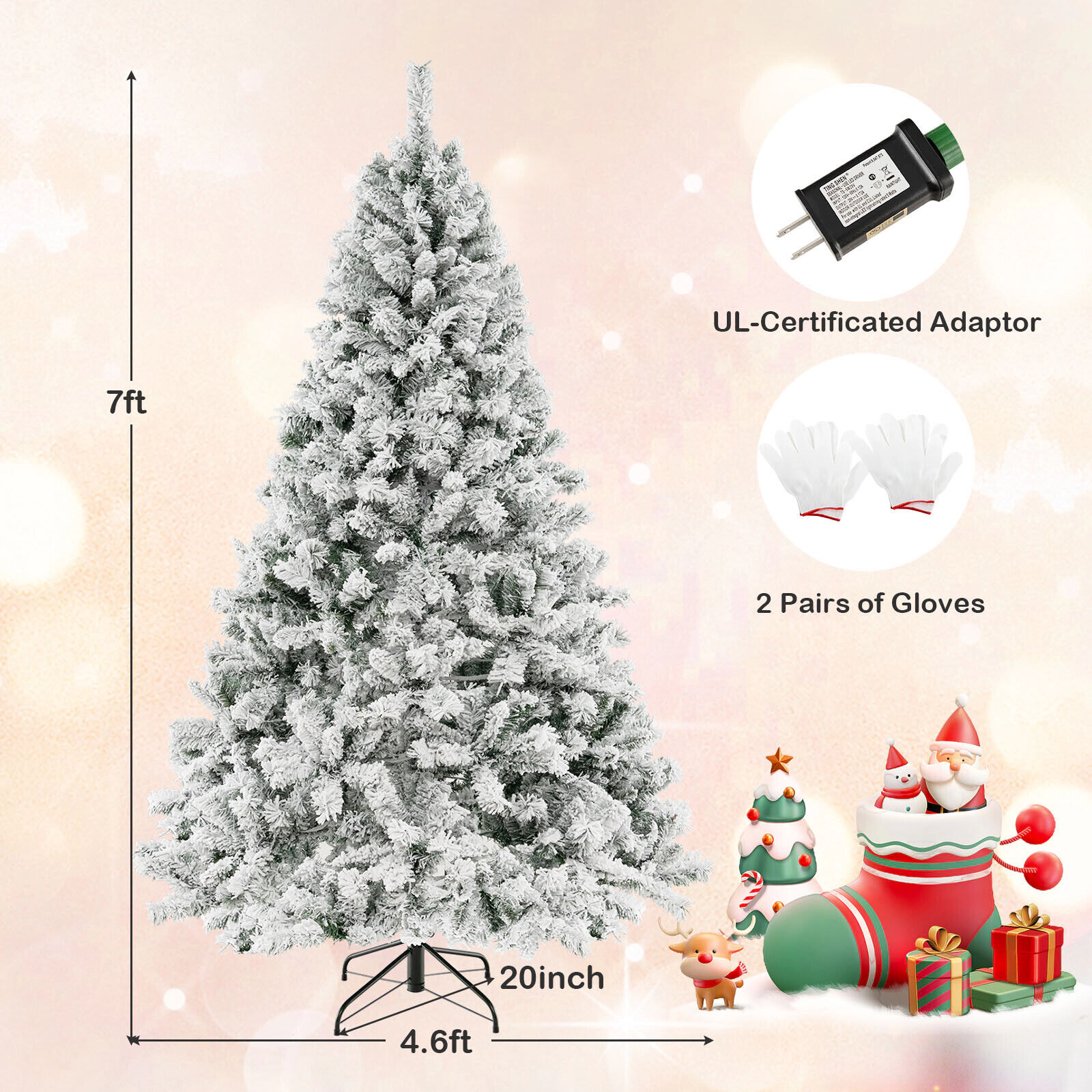 SlickBlue Pre-Lit Snow Flocked Christmas Tree with Warm White LEDs
