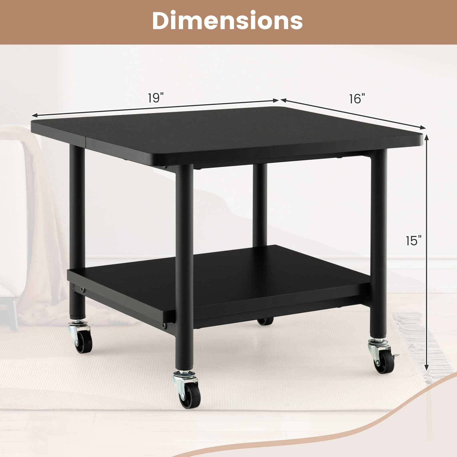 SUGIFT 19.5-in 143-lb Capacity Under Desk Printer Stand with 0.7-in Thick Top Storage Shelf and 4 Casters