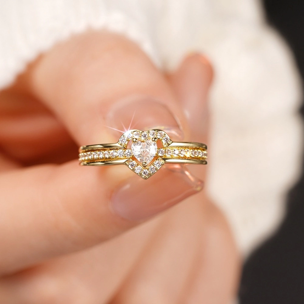 Double Heart Design Ring Romantic and Elegant Jewelry for Women