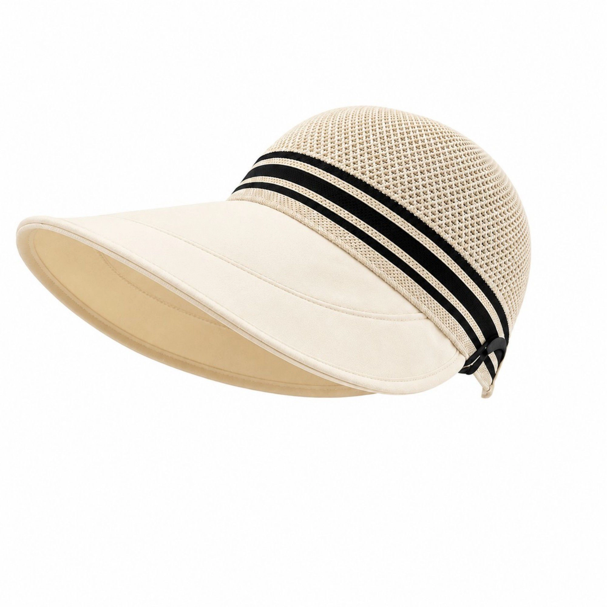 Alilang Women's Woven Wide Brim Visor Hat with Striped Band Mesh Crown Adjustable Back Strap