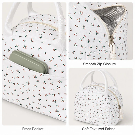 Alilang Women's Printed Insulated Lunch Tote Bag with Double Handles and Zip Closure, Orange Bee
