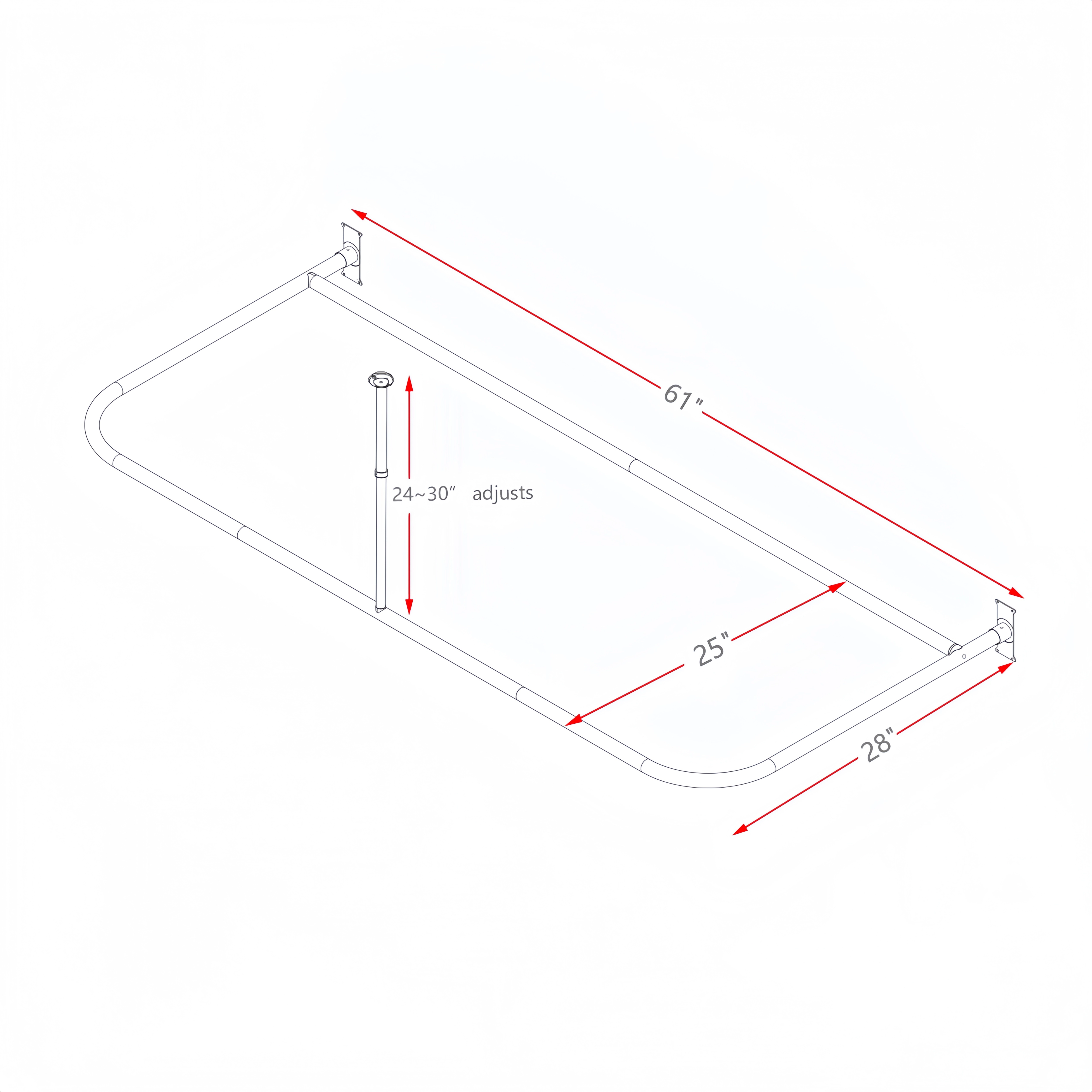 Utopia Alley D-Shaped Shower Rod with Ceiling Support, 28-68" Large Space Rod, Curtain 180x70 inch