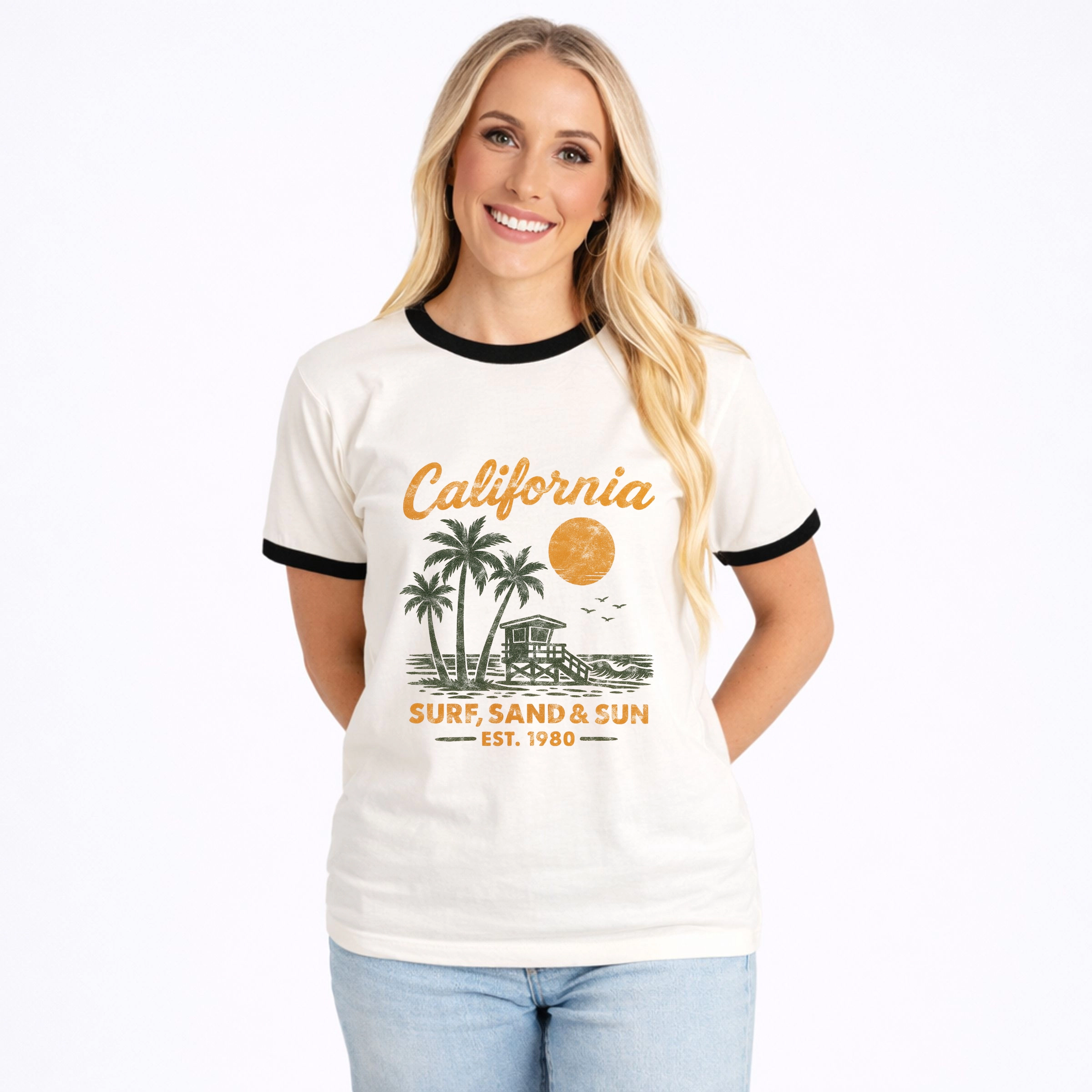 Simply Sage Market - California Surf, Sand & Sun Women's Ringer Graphic T-Shirt