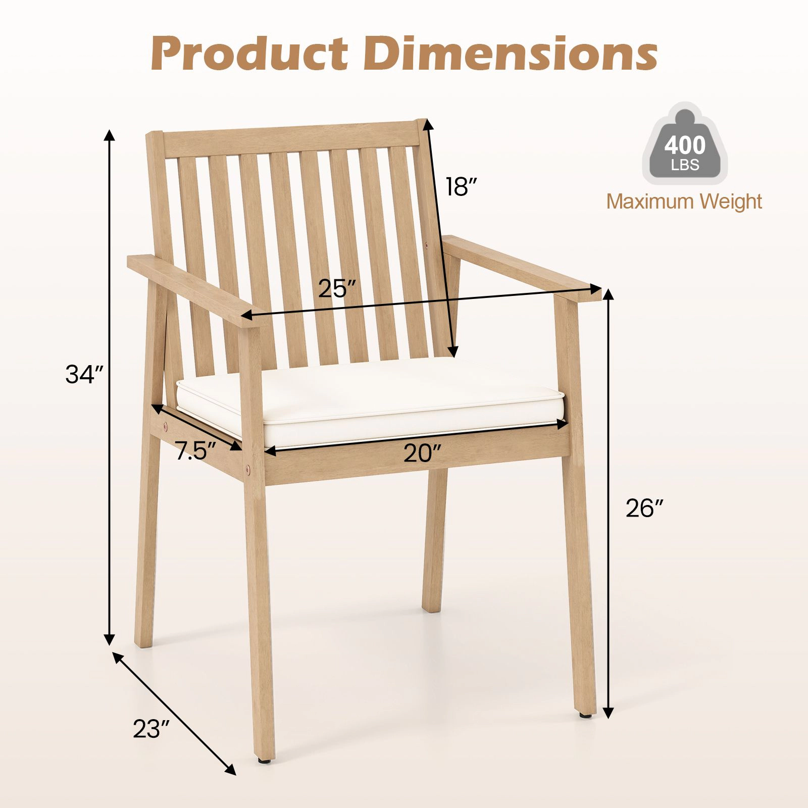 SlickBlue Outdoor Patio Armchairs with Slatted Backrest and Removable Cushion Covers