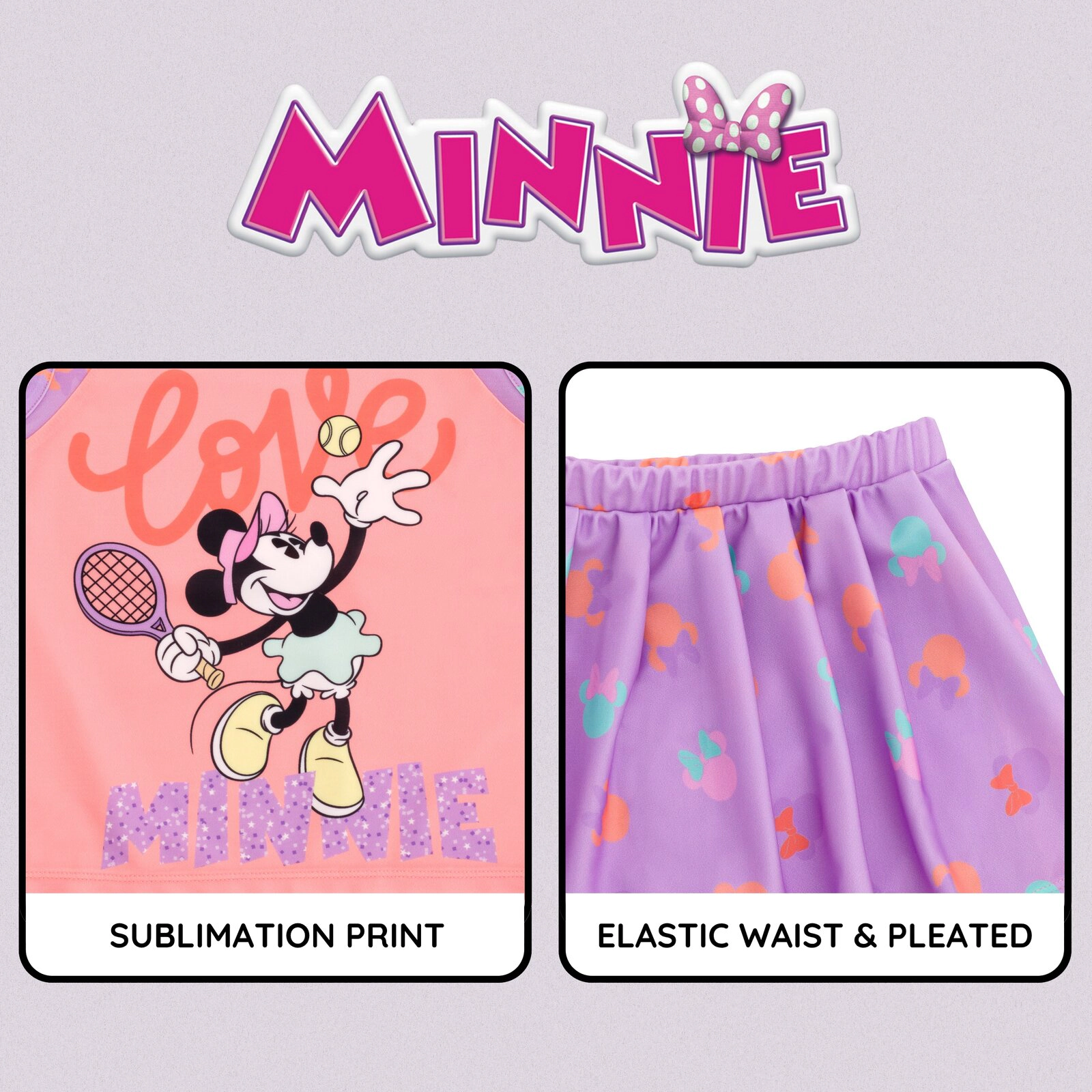Disney Girls' Athletic Sleeveless Tank Top and Skort Set