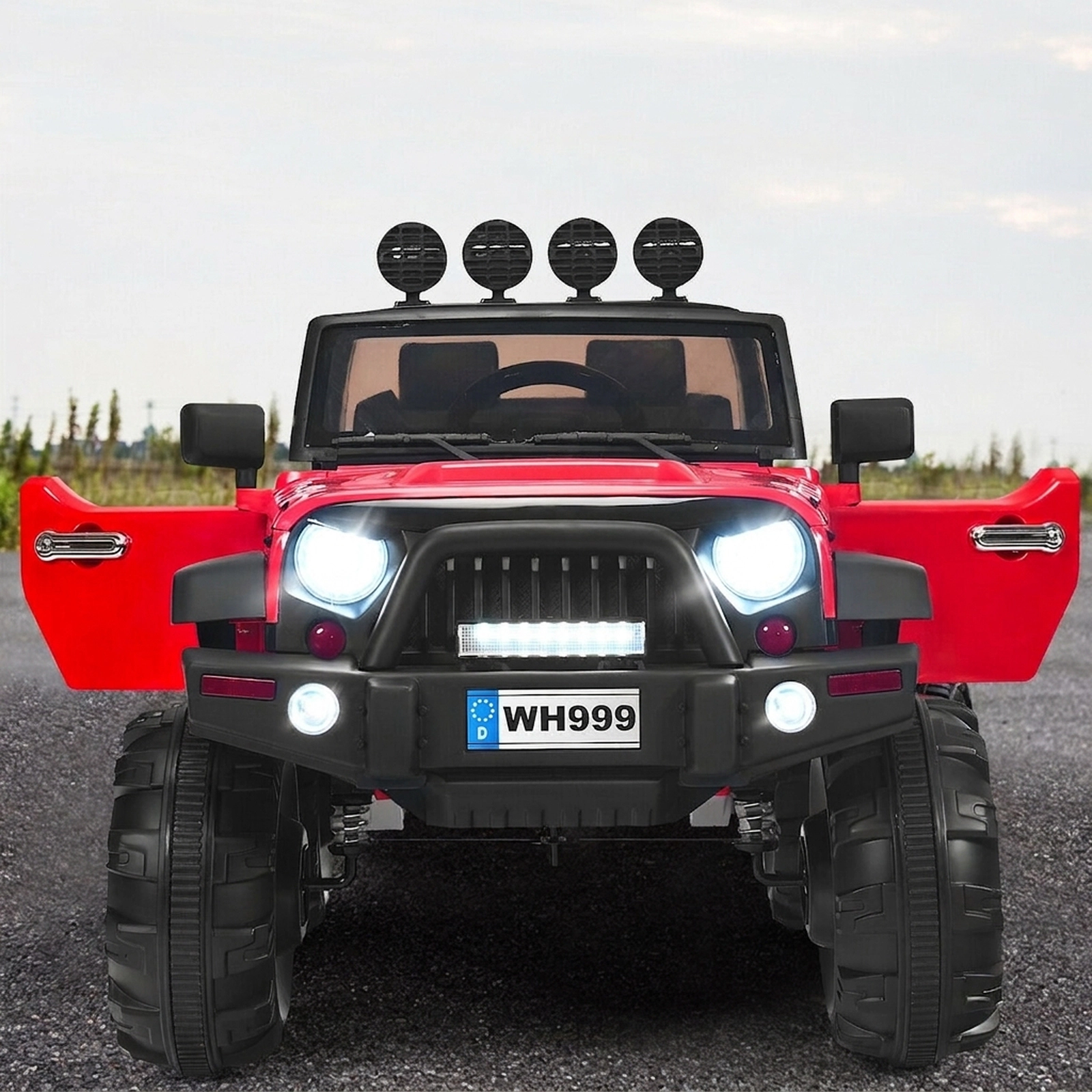 12V Kids Ride On Truck Electric Car 2.4G Parent Remote Magnetic Doors Trunk Storage LED Lights Ages 3-7 Red