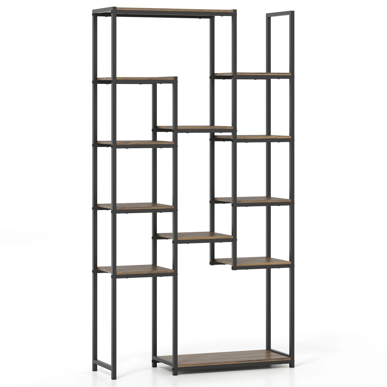 SlickBlue Modern 12-Shelf Walnut Bookcase with Open Storage