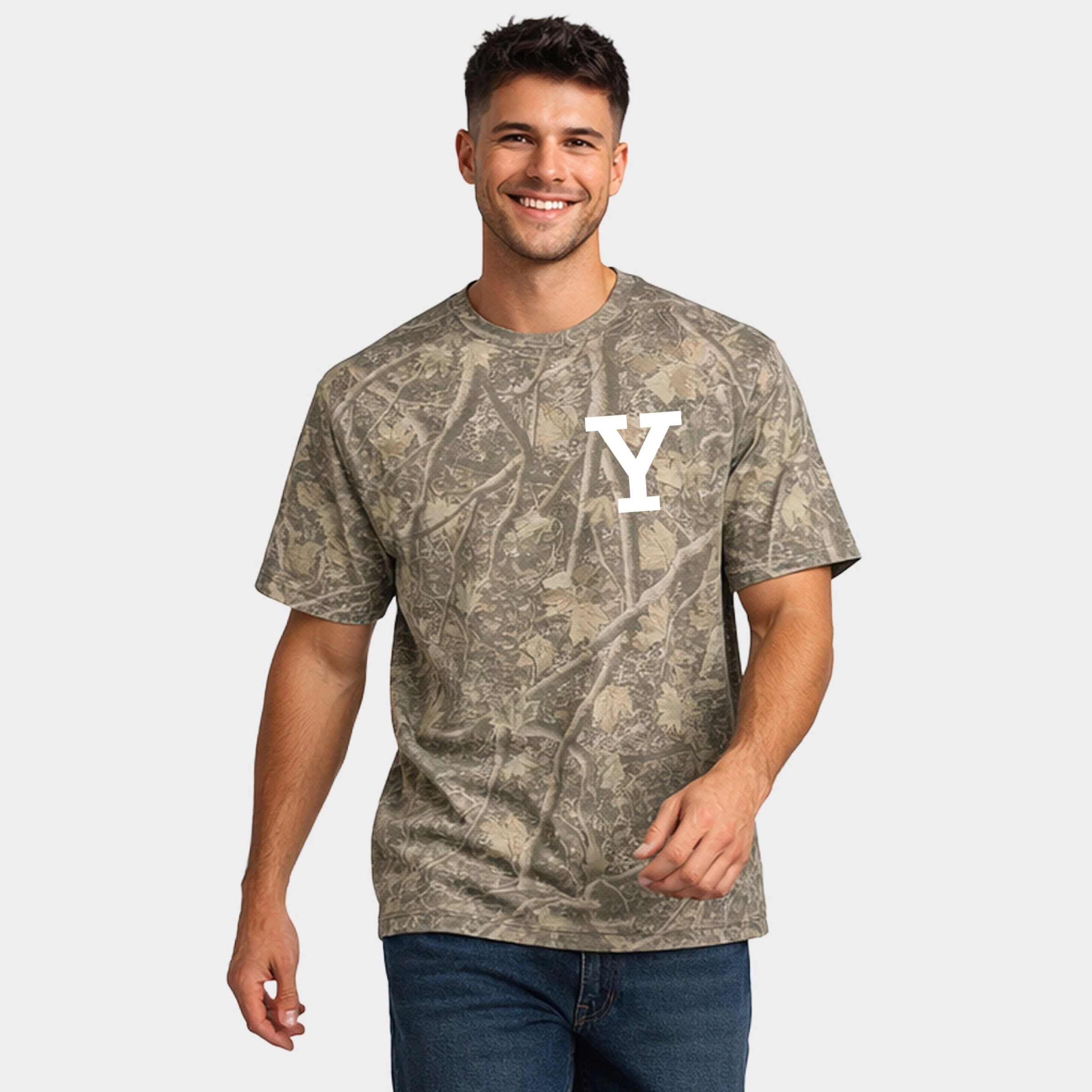 Simply Sage Market - Men's Heavyweight Camo Tee Yale 1701 New Haven Distressed Front and Back