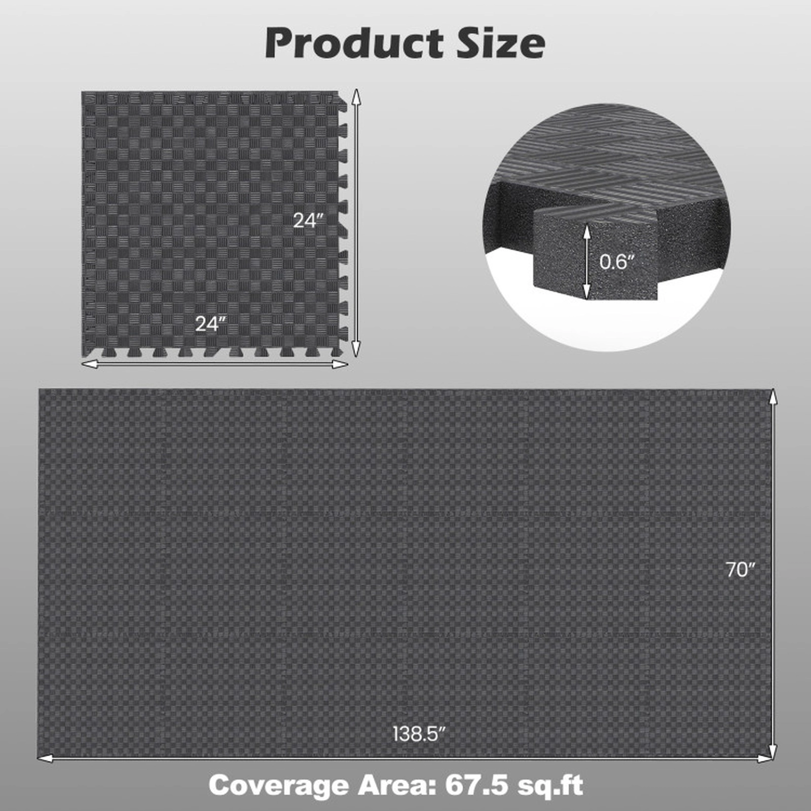 SUGIFT 18-Piece EVA Foam Interlocking Puzzle Exercise Mat Floor Tiles Black