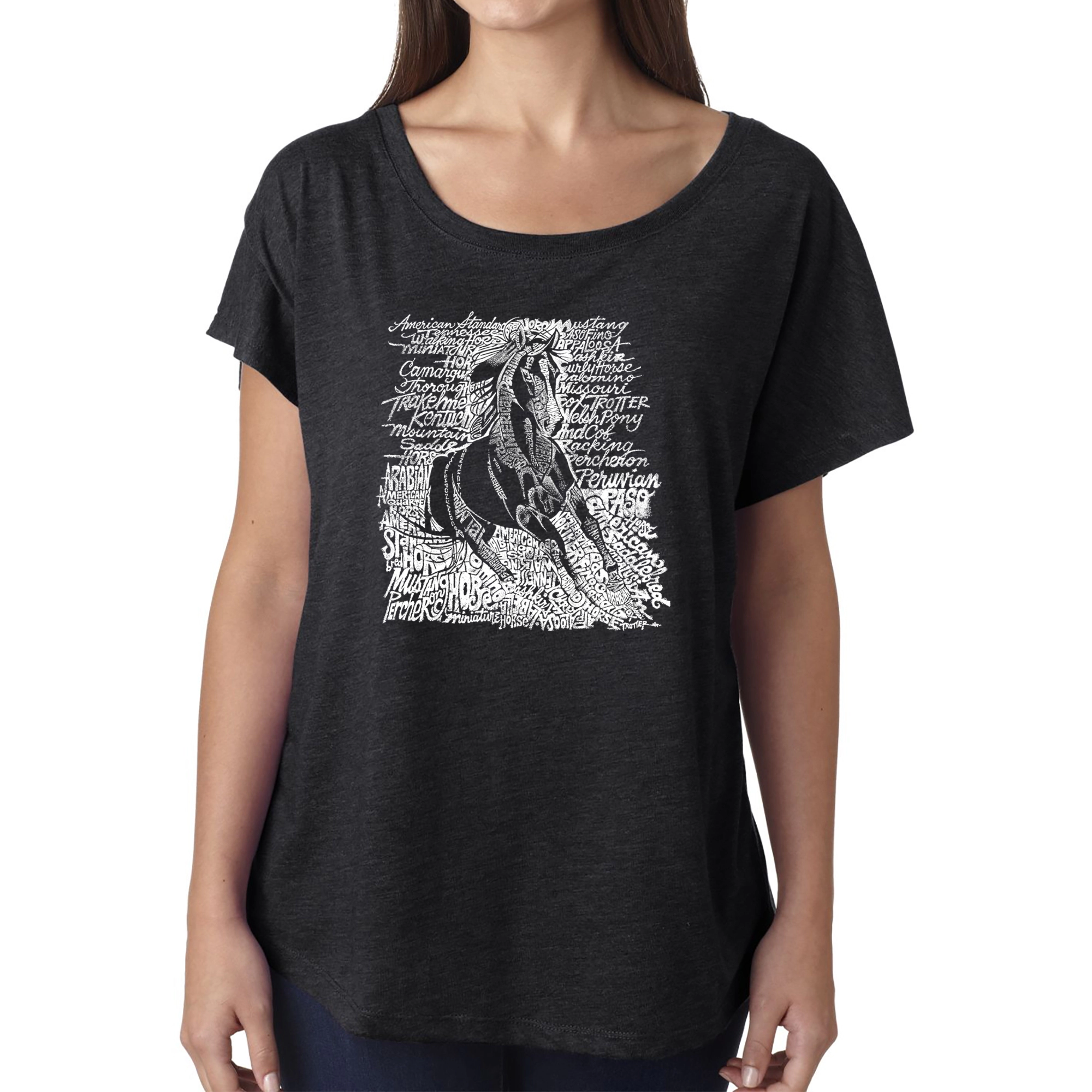 LA Pop Art Women's Dolman Word Shirt - POPULAR HORSE BREEDS