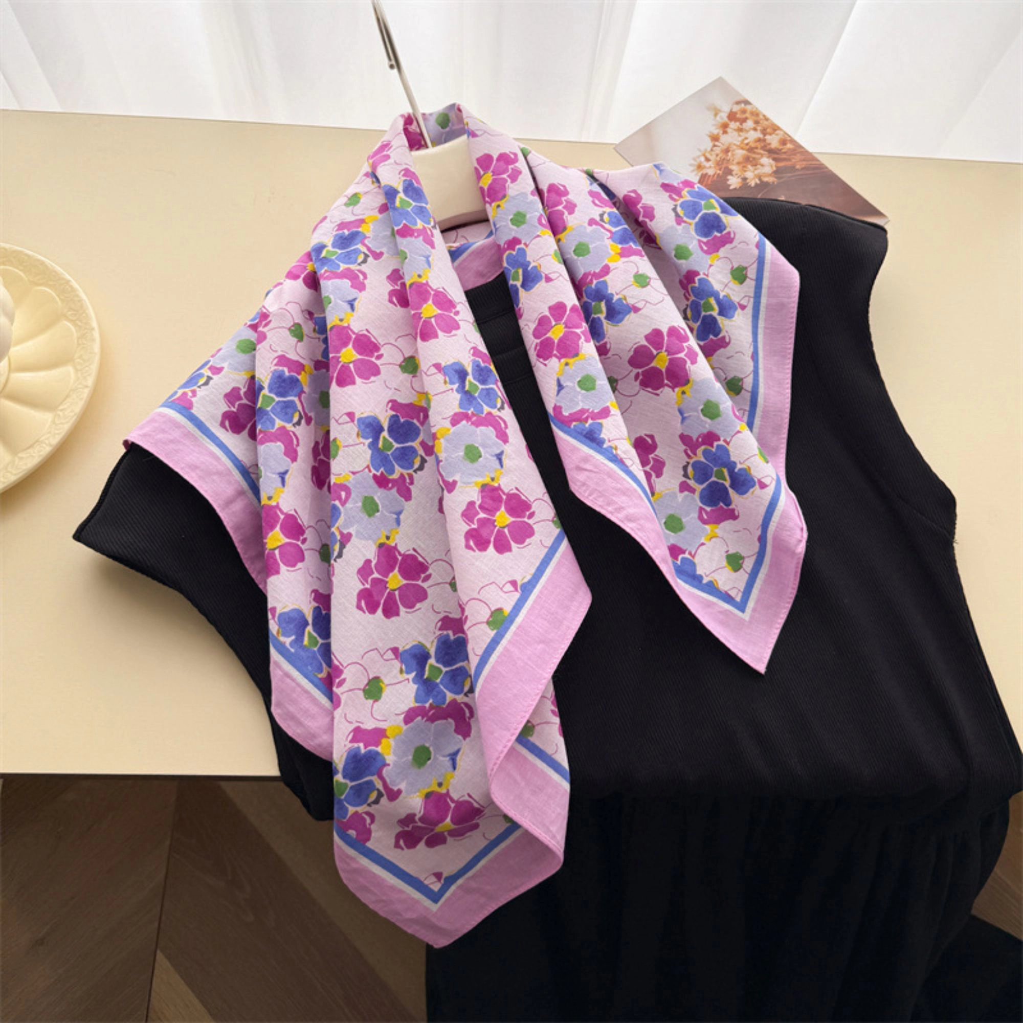 Anna-Kaci Women Floral Print Cotton Square Scarf Lightweight Soft Neck Hair Head Scarf Wrap 25.5×25.5 Inches