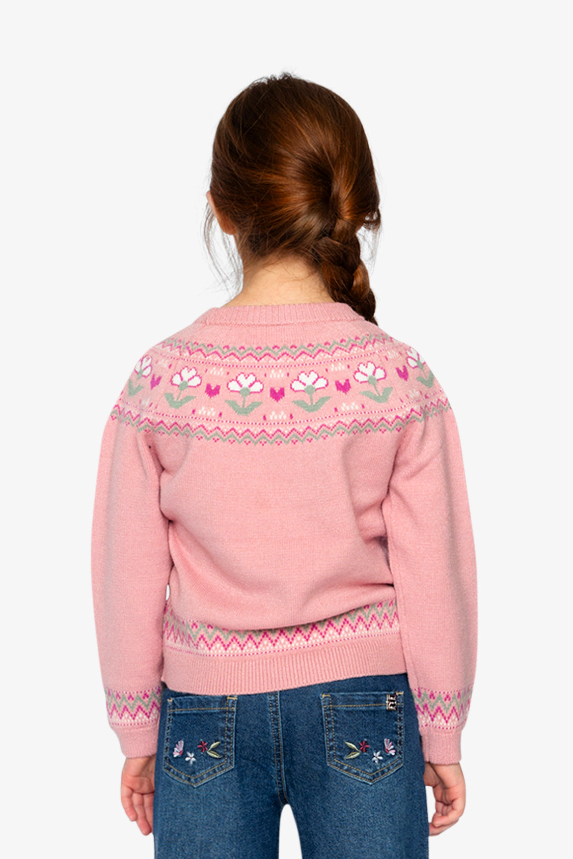 Deux par Girls Sweater with Flower Jacquard