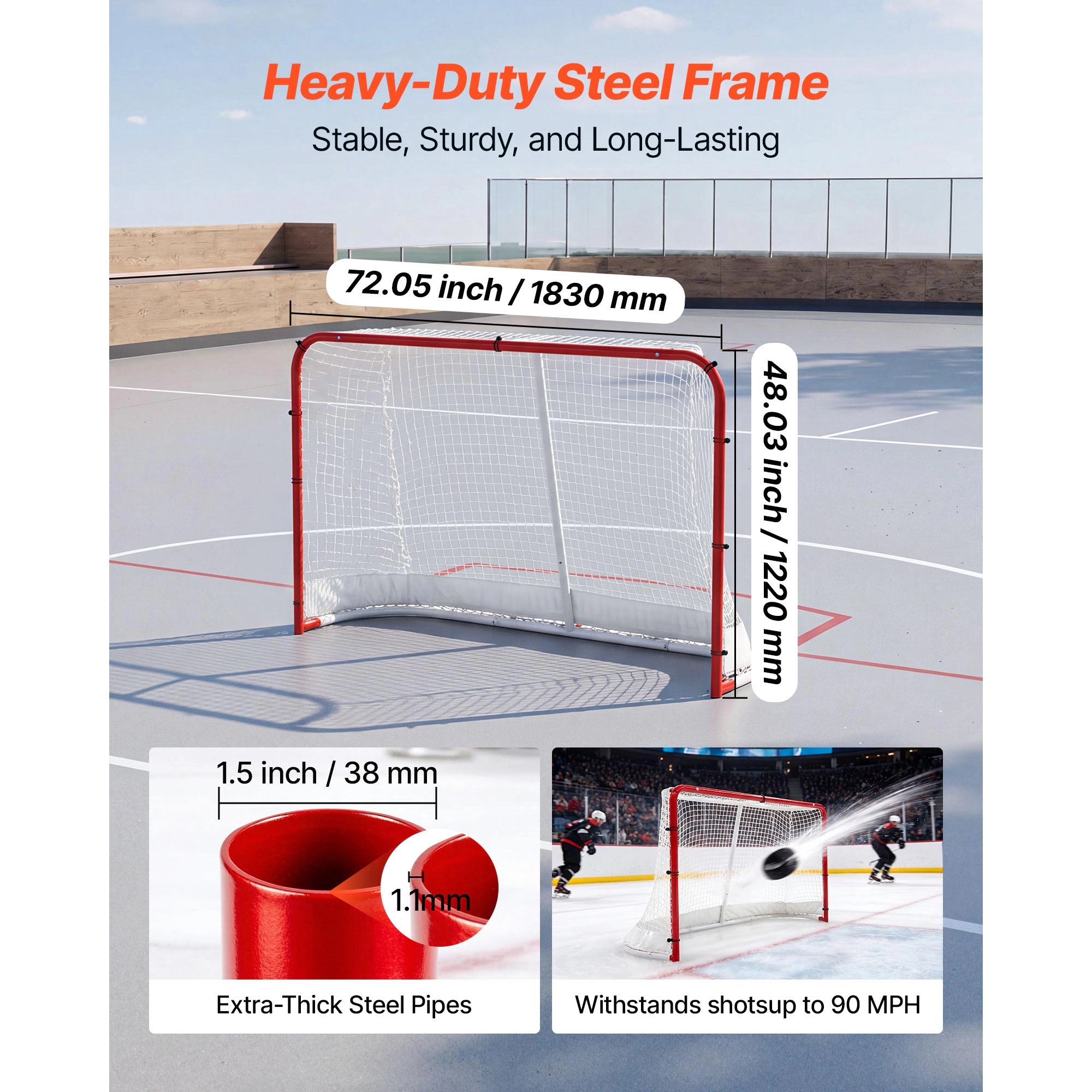 HONGGE Street Hockey Goal Heavy-Duty Steel Street + Roller Hockey Nets Durable Hockey Net for Indoor Outdoor Use