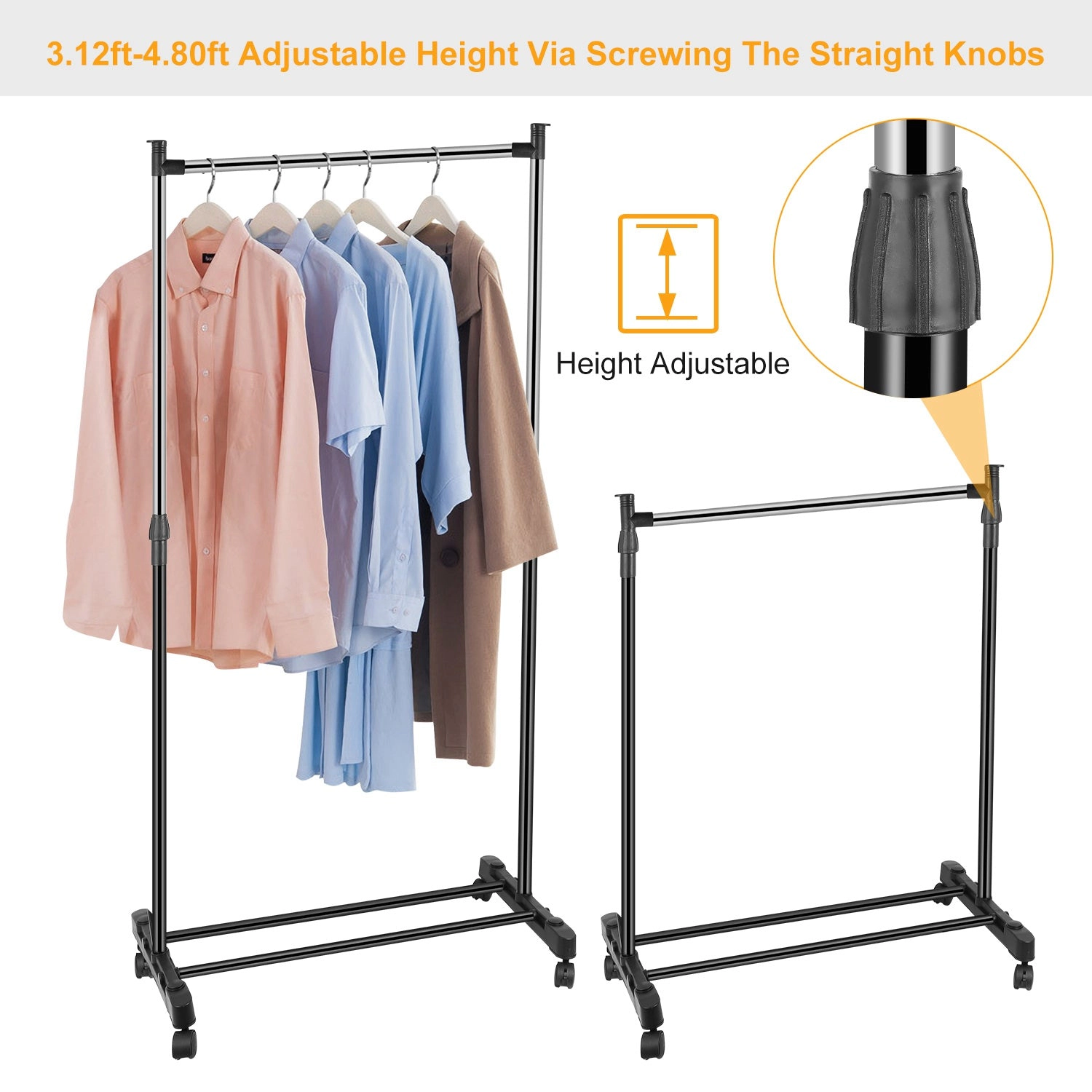 GBruno Adjustable Rolling Garment Rack With Shelf